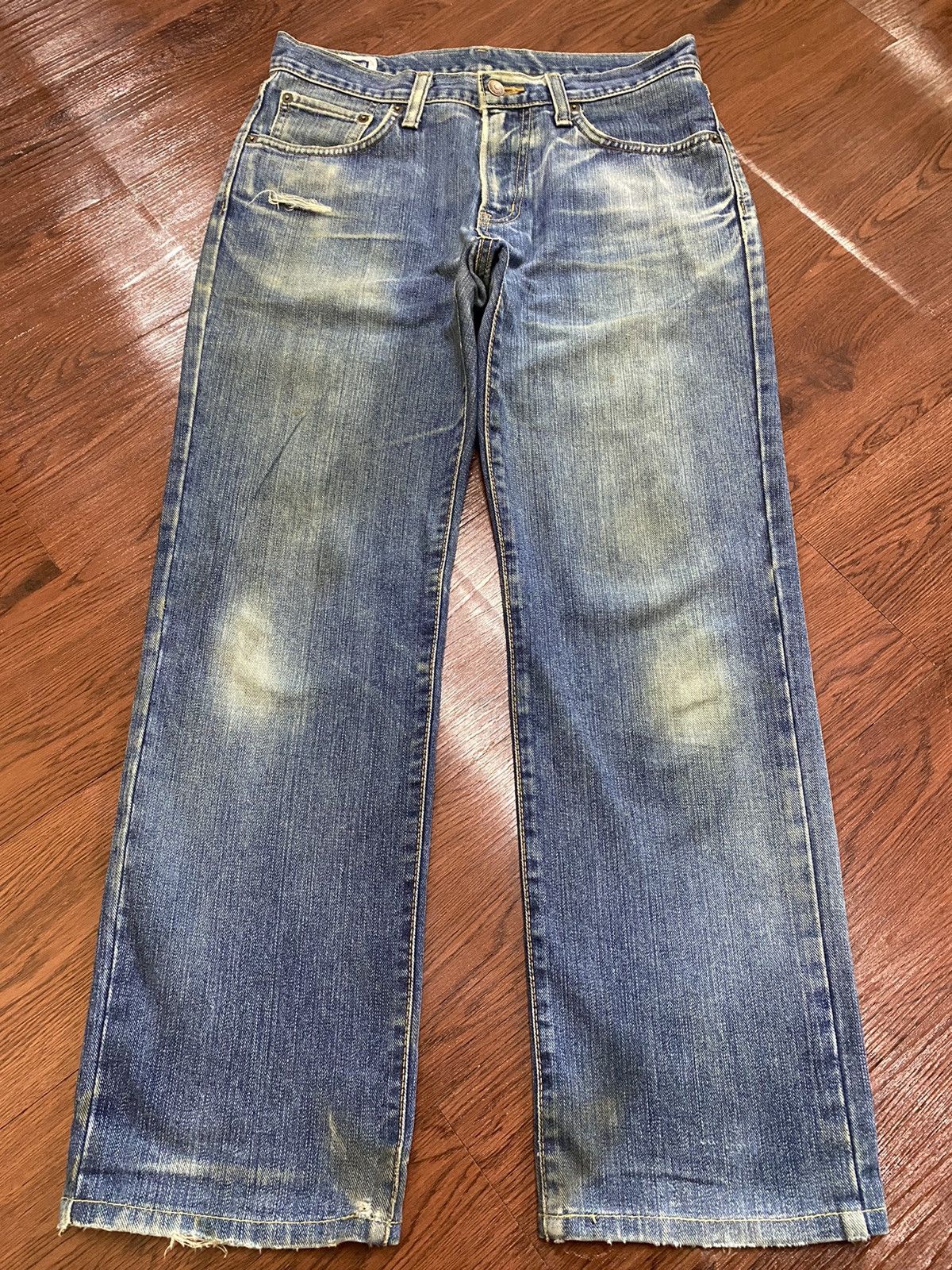 Japanese Brand Vintage Edwin503 Blue Wash Distressed Loose Jeans Size US 31 - 1 Thumbnail