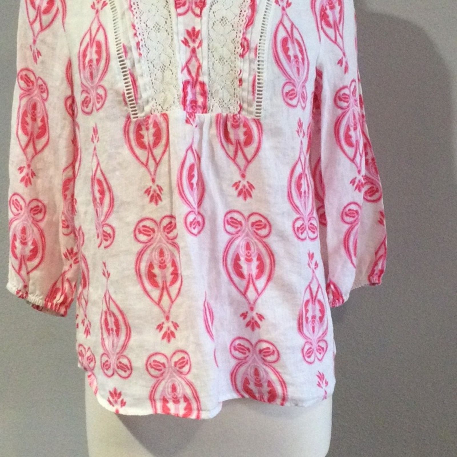 Other Crown & Ivy Petite White & Pink Semi Sheer Pullover Top PM Size M / US 6-8 / IT 42-44 - 3 Thumbnail