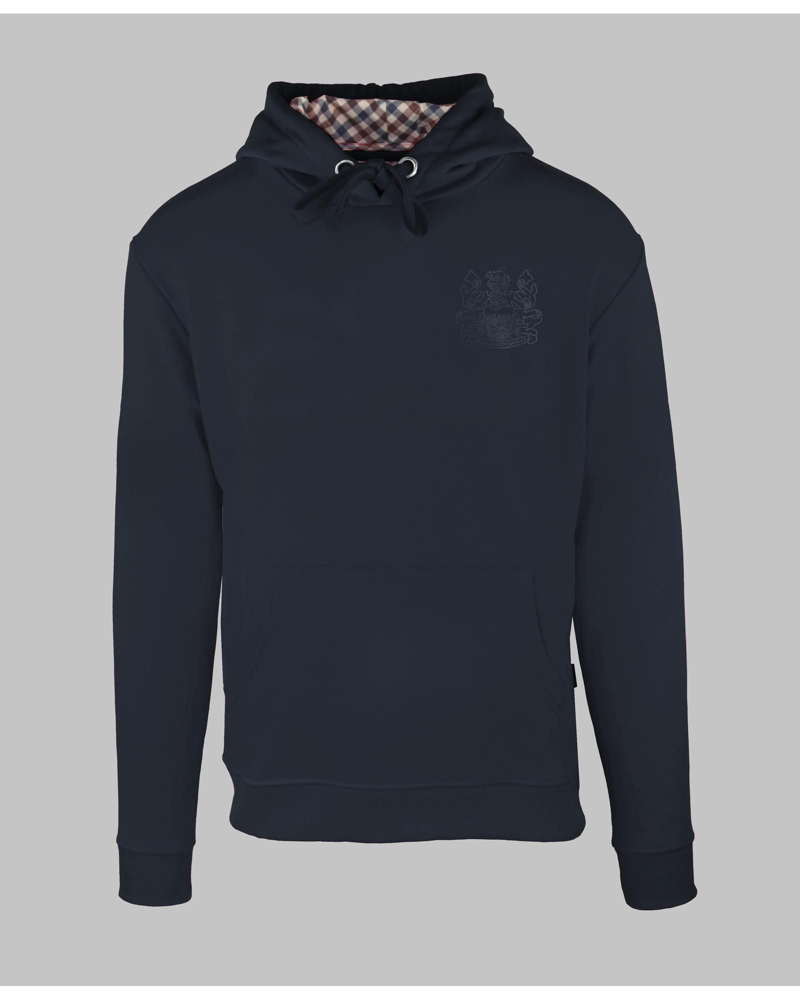 Image of Aquascutum Solid Cotton Sweatshirt With Fixed Hood in Blue, Men's (Size 2XL)