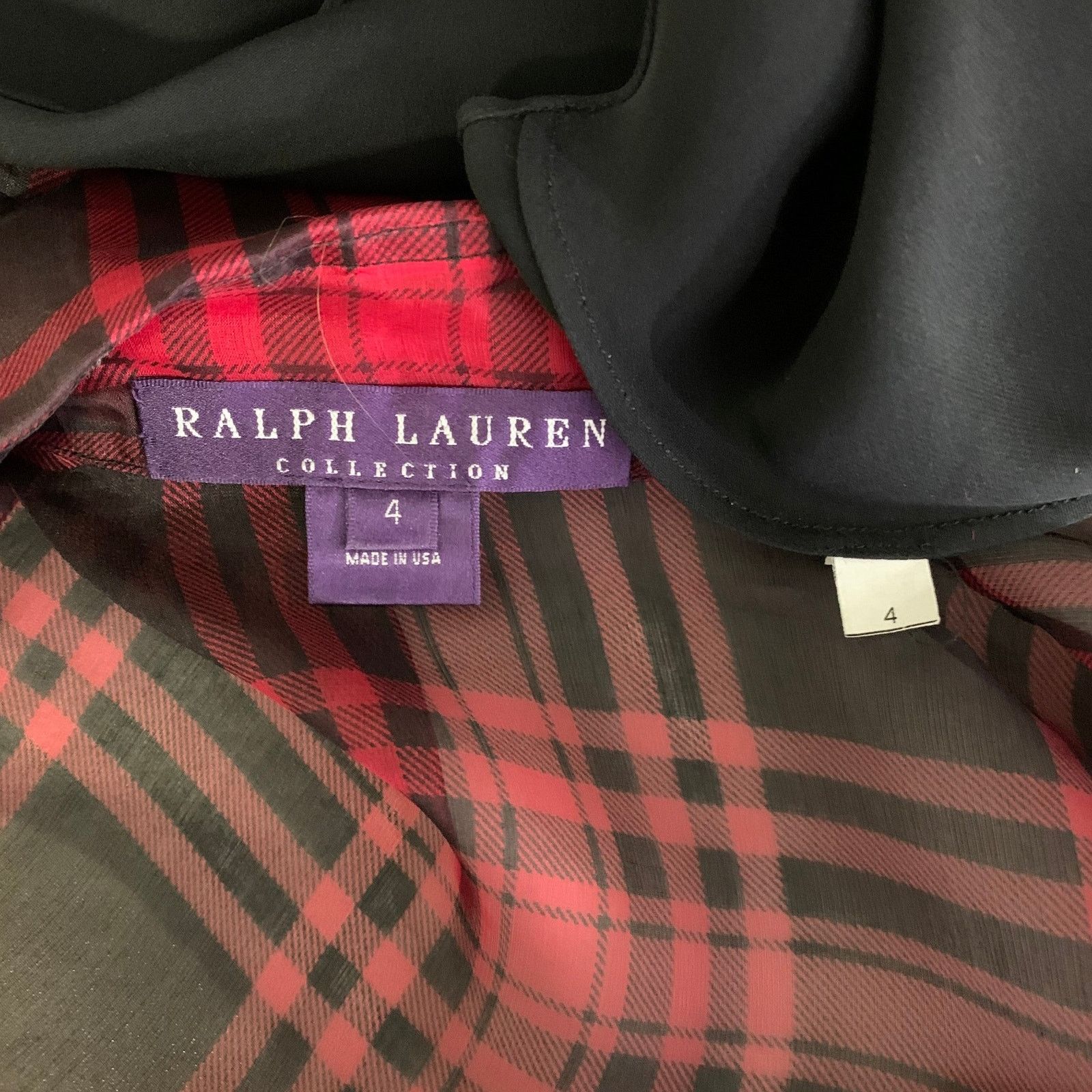 Ralph Lauren RALPH LAUREN Red Black Silk Plaid Balloon sleeves Blouse Size S / US 4 / IT 40 - 4 Thumbnail