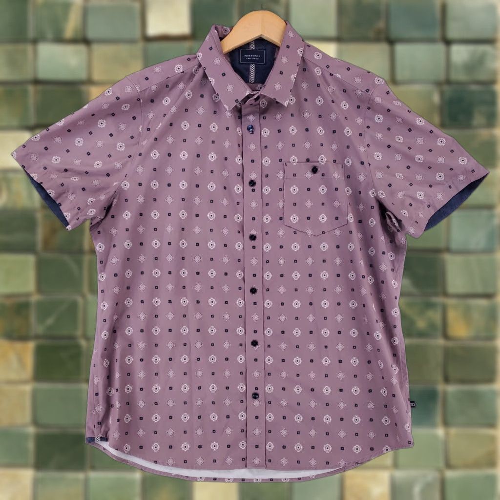 Vintage 7 Diamonds Button-Up Shirt 4 Way Stretch Short Sleeve Purple Mens XL Patterned Size US XL / EU 56 / 4 - 1 Thumbnail
