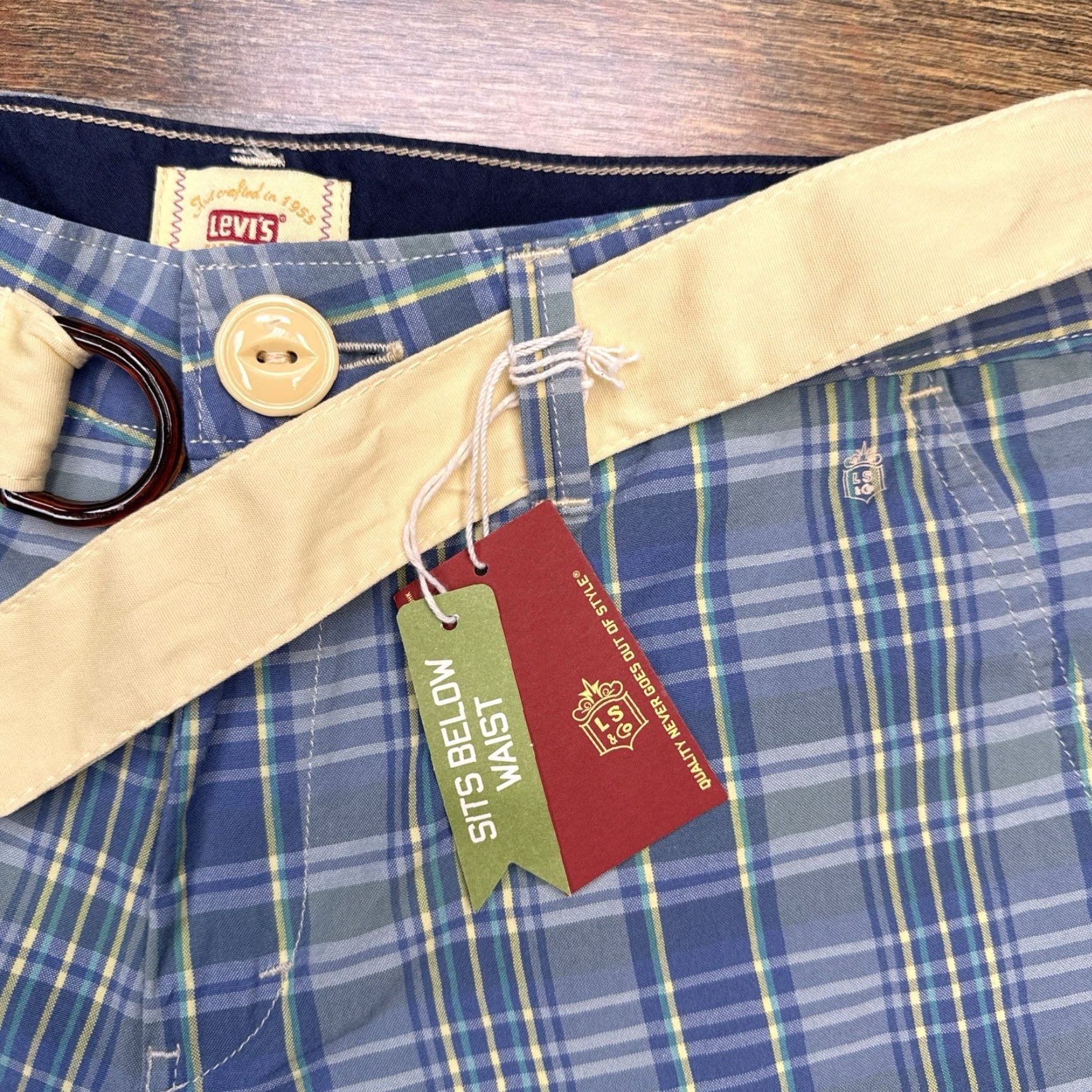 Levi's Levis Bermuda Shorts Womens 10 Blue Plaid Twill Belt 2005 New Size 32" / US 10 / IT 46 - 3 Thumbnail