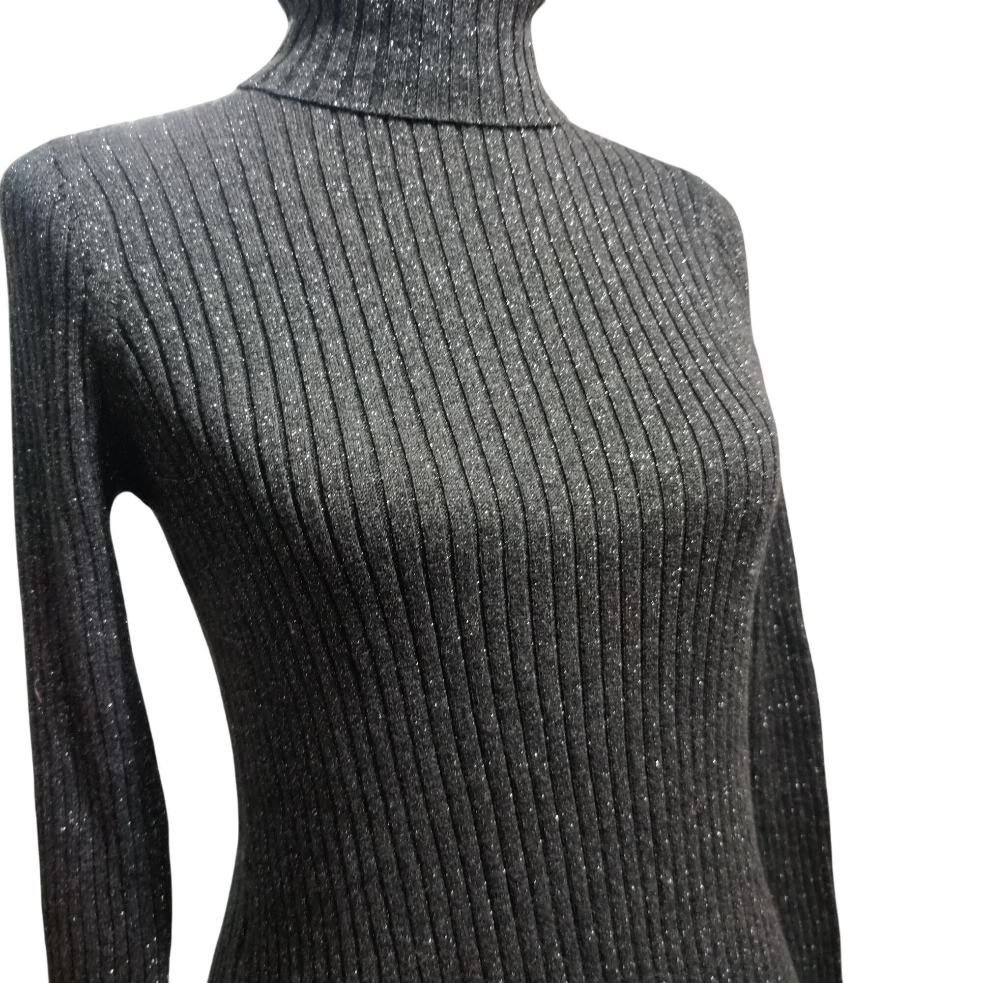 Chicos Chicos 0 Small Black Gray Silver Ribbed Metallic Turtleneck Size S / US 4 / IT 40 - 2 Thumbnail