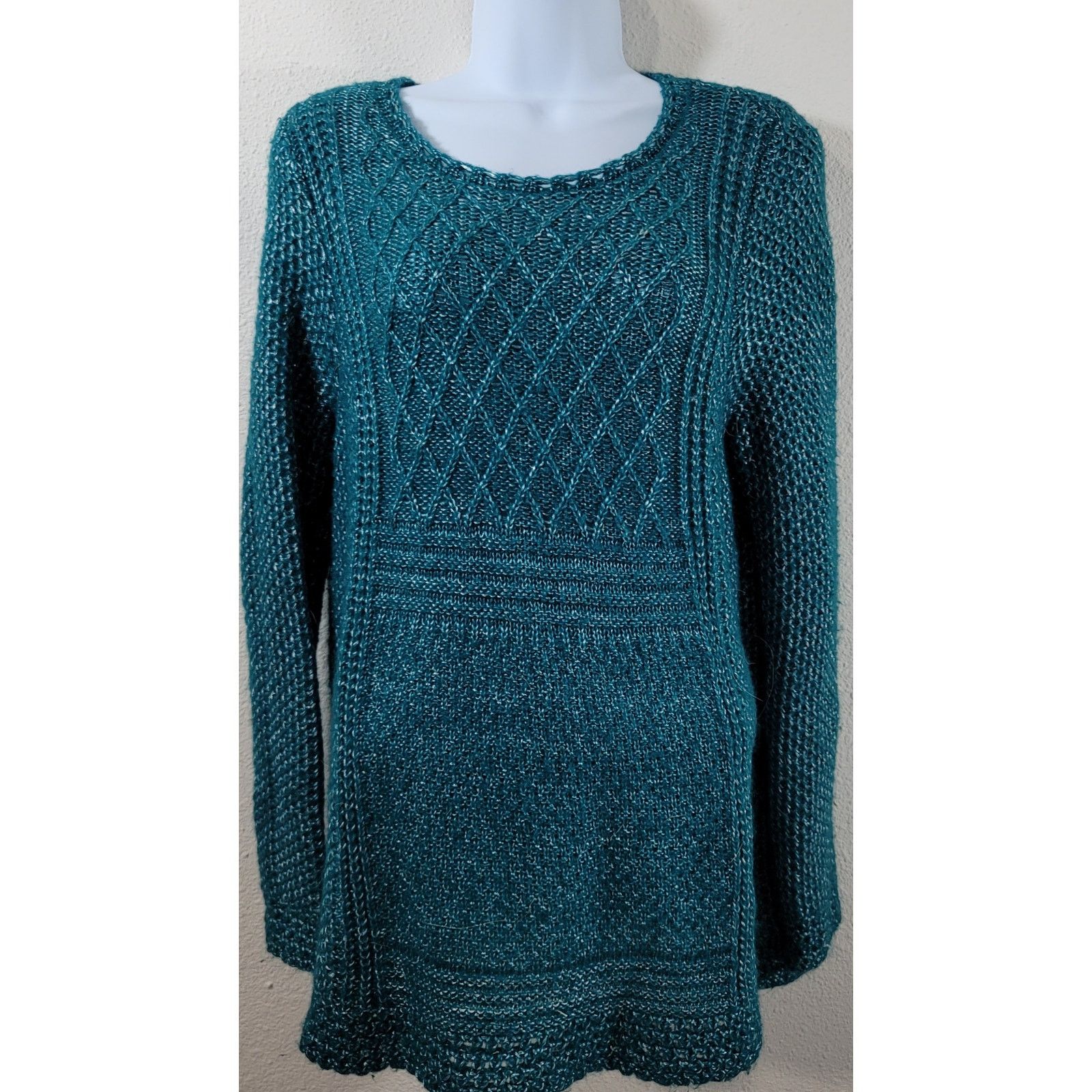 Faded Glory Faded Glory Green Silver Marled Chunky Knit Sweater Large Size L / US 10 / IT 46 - 1 Thumbnail