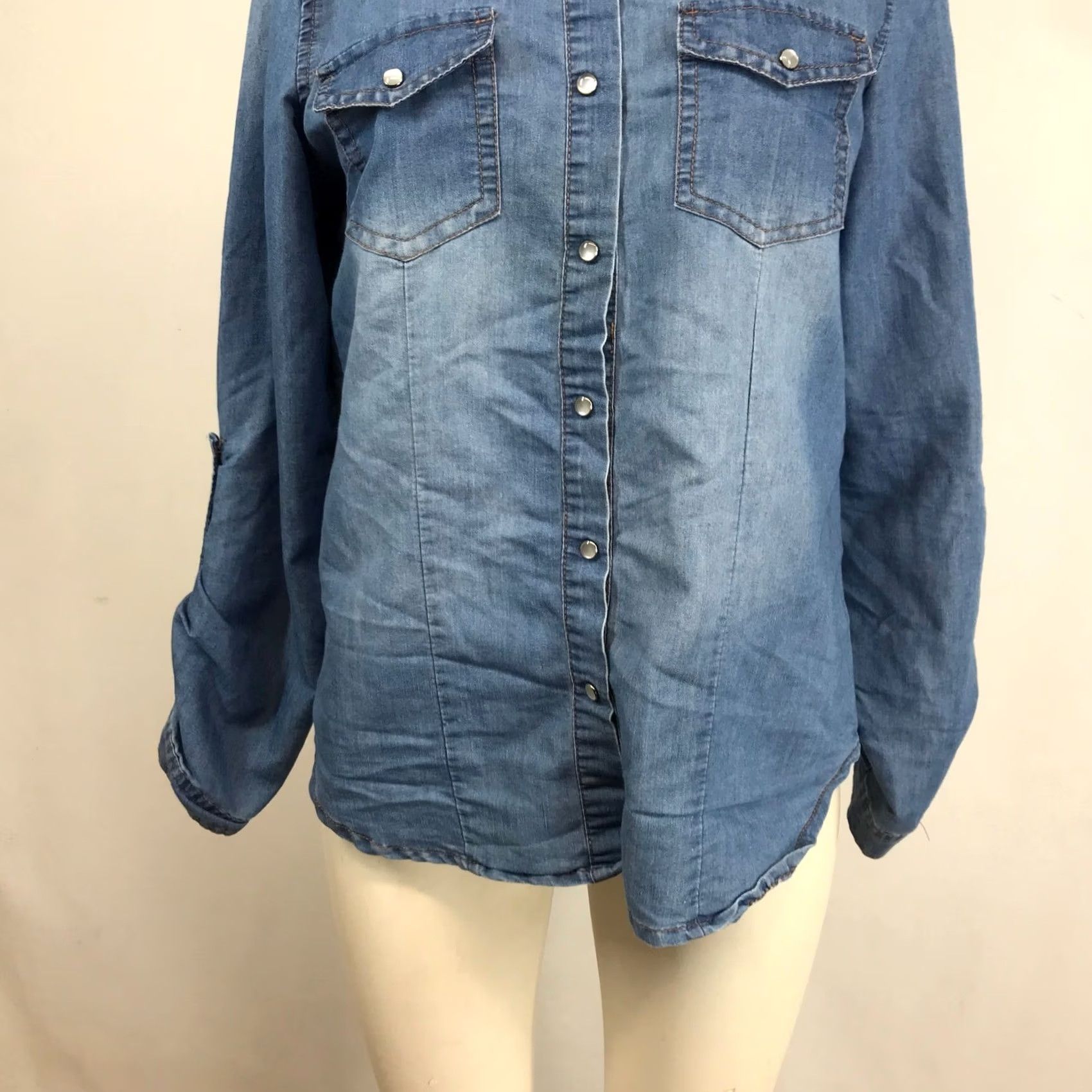 Vintage Cisono Denim Collection Womens Medium Wash Snap Front Western Shirt Large TP012 Size L / US 10 / IT 46 - 3 Thumbnail