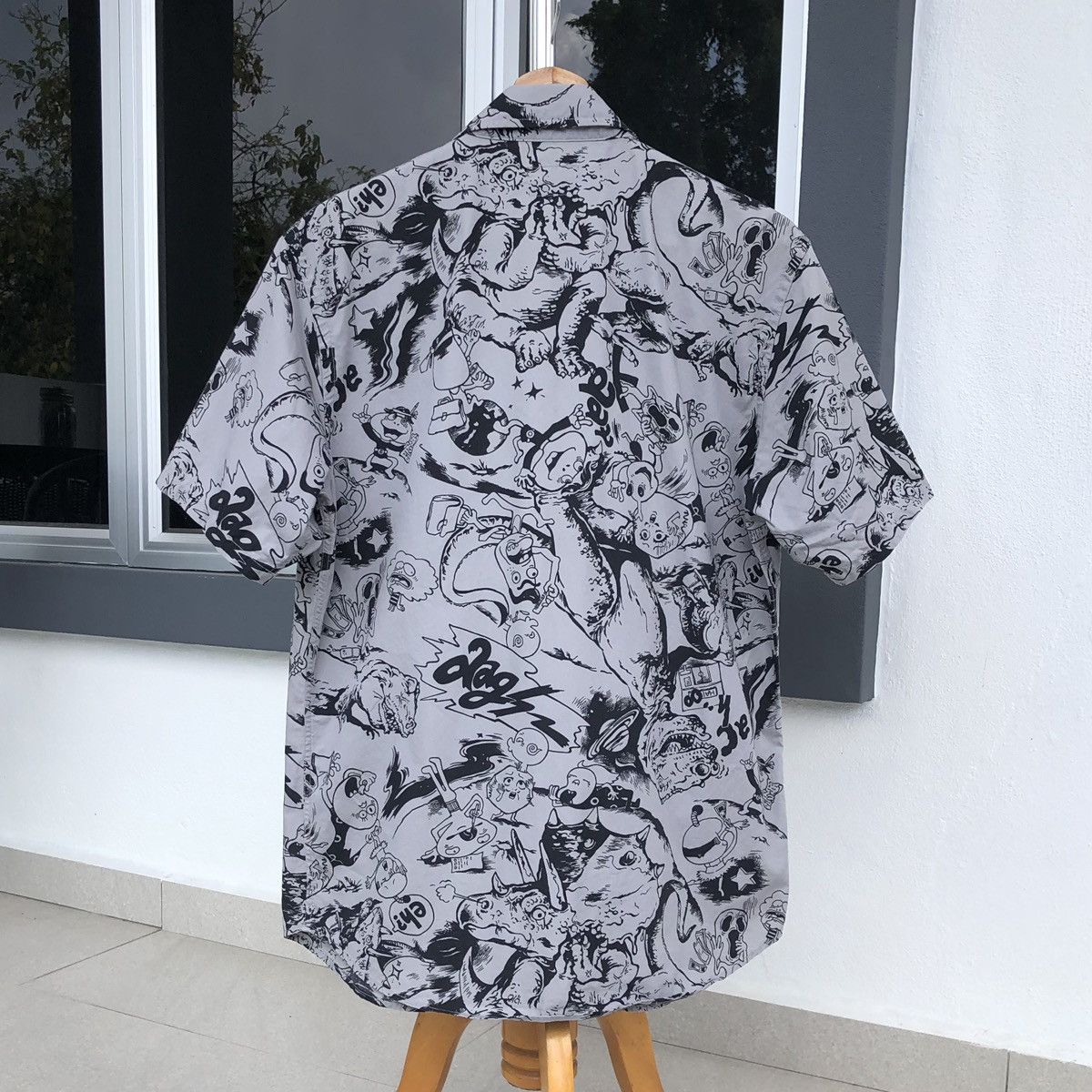 PPFM PPFM Mens Grey & Black All Over Printed Short Sleeve Shirt Size US M / EU 48-50 / 2 - 3 Thumbnail