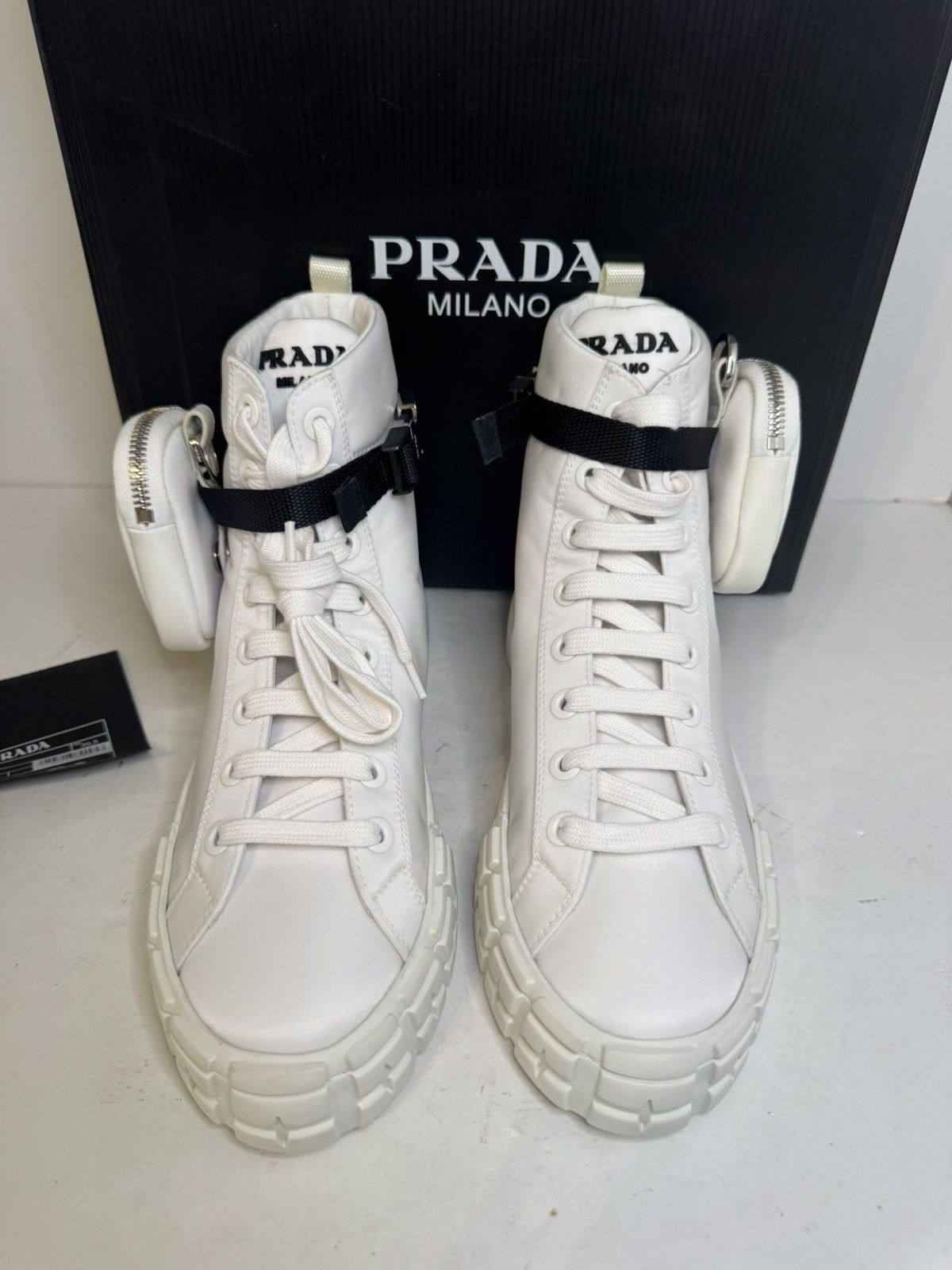 Prada Prada Nylon Gabardine Combat Boots White SZ 39.5 Size US 7.5 / EU 40-41 - 4 Thumbnail