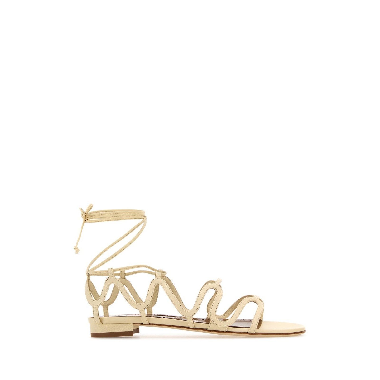 MANOLO BLAHNIK Fawda Cross Tie Cream Beige Leather Sandals N