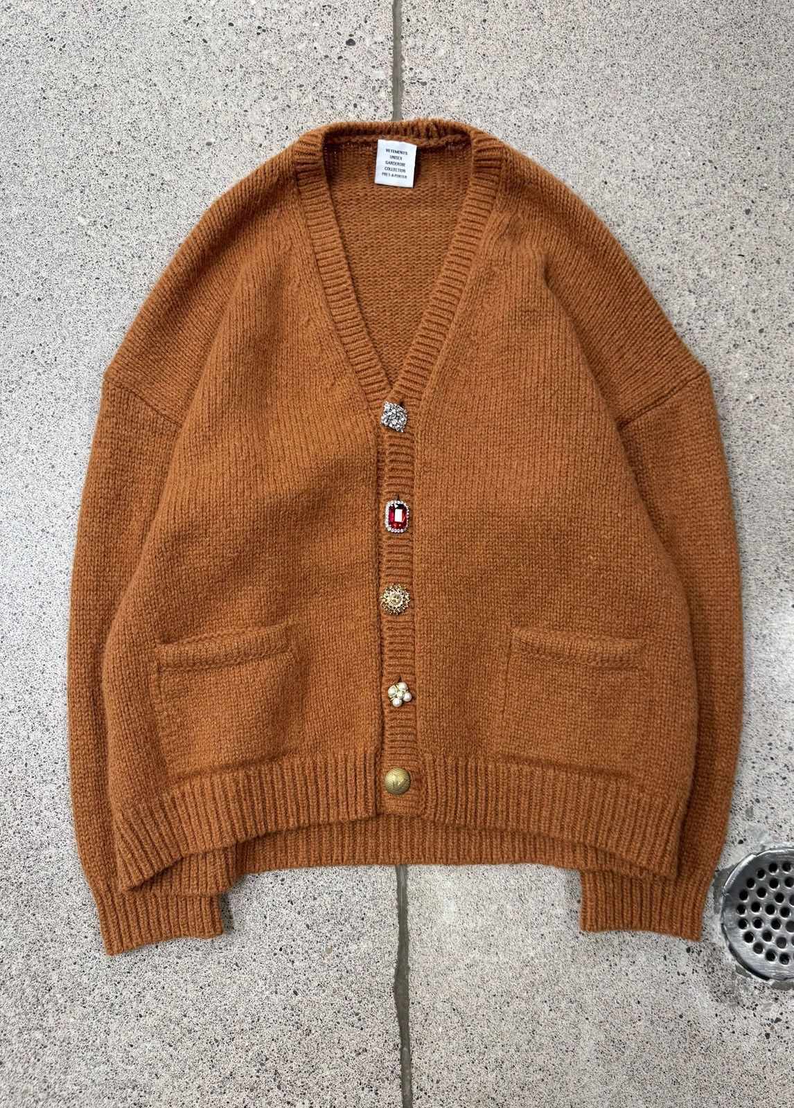 Pre-owned Vetements ‘fancy Button' Oversized Wool Cardigan In Brown