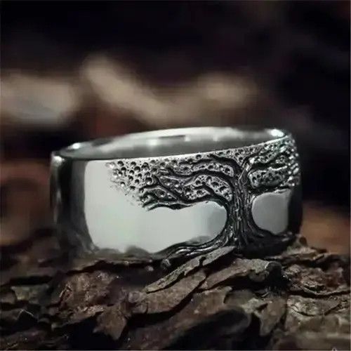 Jewelry x Vintage Charm Stainless Steel Tree Of Life Signet Ring in Silver, Men's