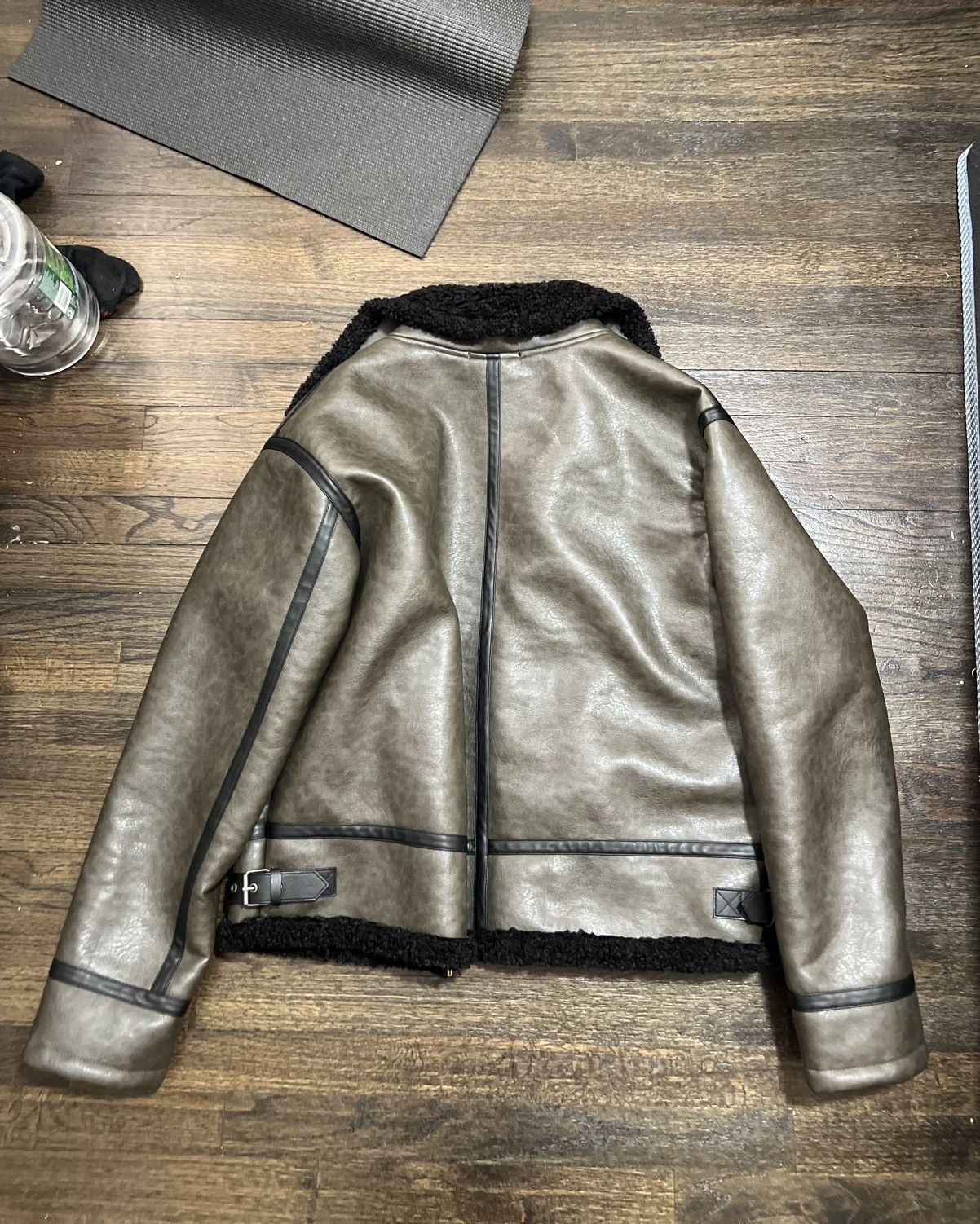 Zara Dark green leather sherling jacket Size US XL / EU 56 / 4 - 4 Thumbnail