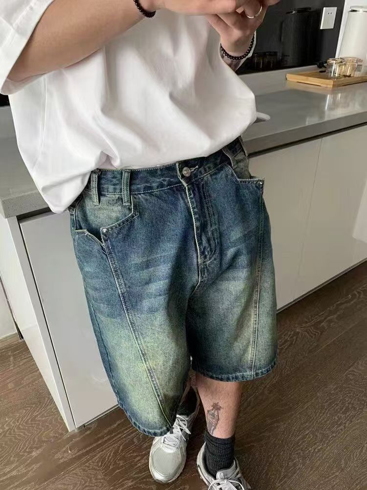 Japanese Brand × Jean Blue street distressed washed denim shorts y2k Size US 32 / EU 48 - 4 Thumbnail