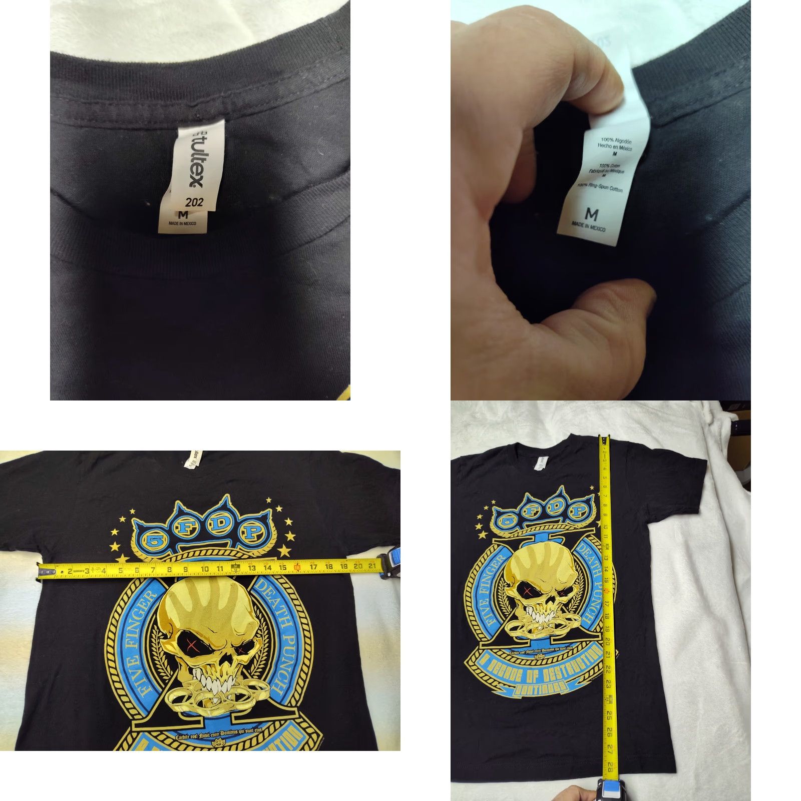 Tultex Five Finger Death Punch T-Shirt Adult Medium Black Double Sided Graphic Tultex Unisex Adults Mens Size US M / EU 48-50 / 2 - 8 Thumbnail