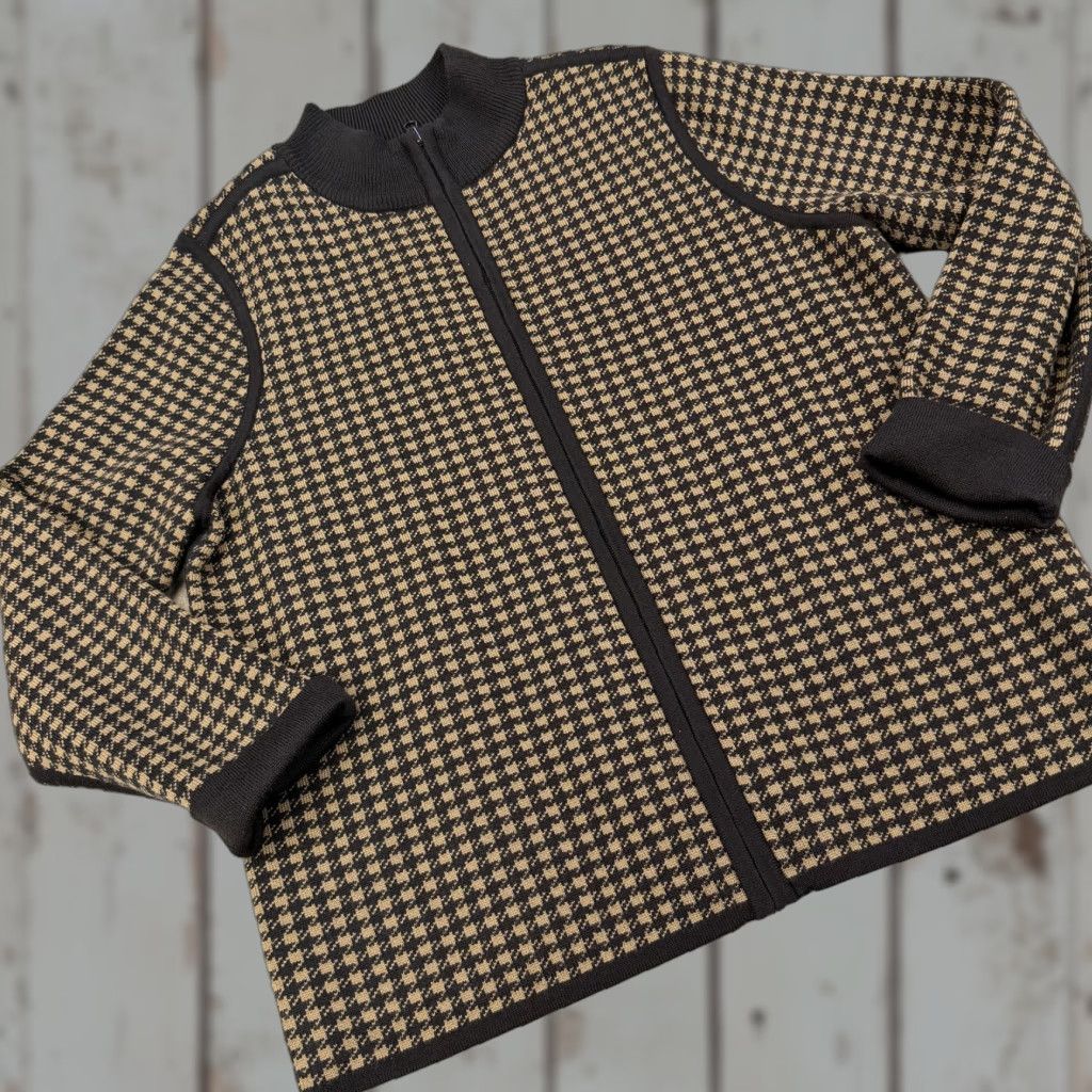 Pendleton Pendleton Sweater Womens XL Petite Brown Black Houndstooth Merino Wool Zip Mock Neck Full Zip Reversible Knitting Knit Wool Blend Nylon Size XL / US 12-14 / IT 48-50 - 1 Thumbnail