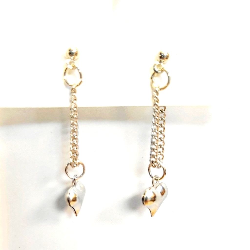 Other Silver plated double chain puffer heart dangle earrings Size ONE SIZE - 1 Thumbnail