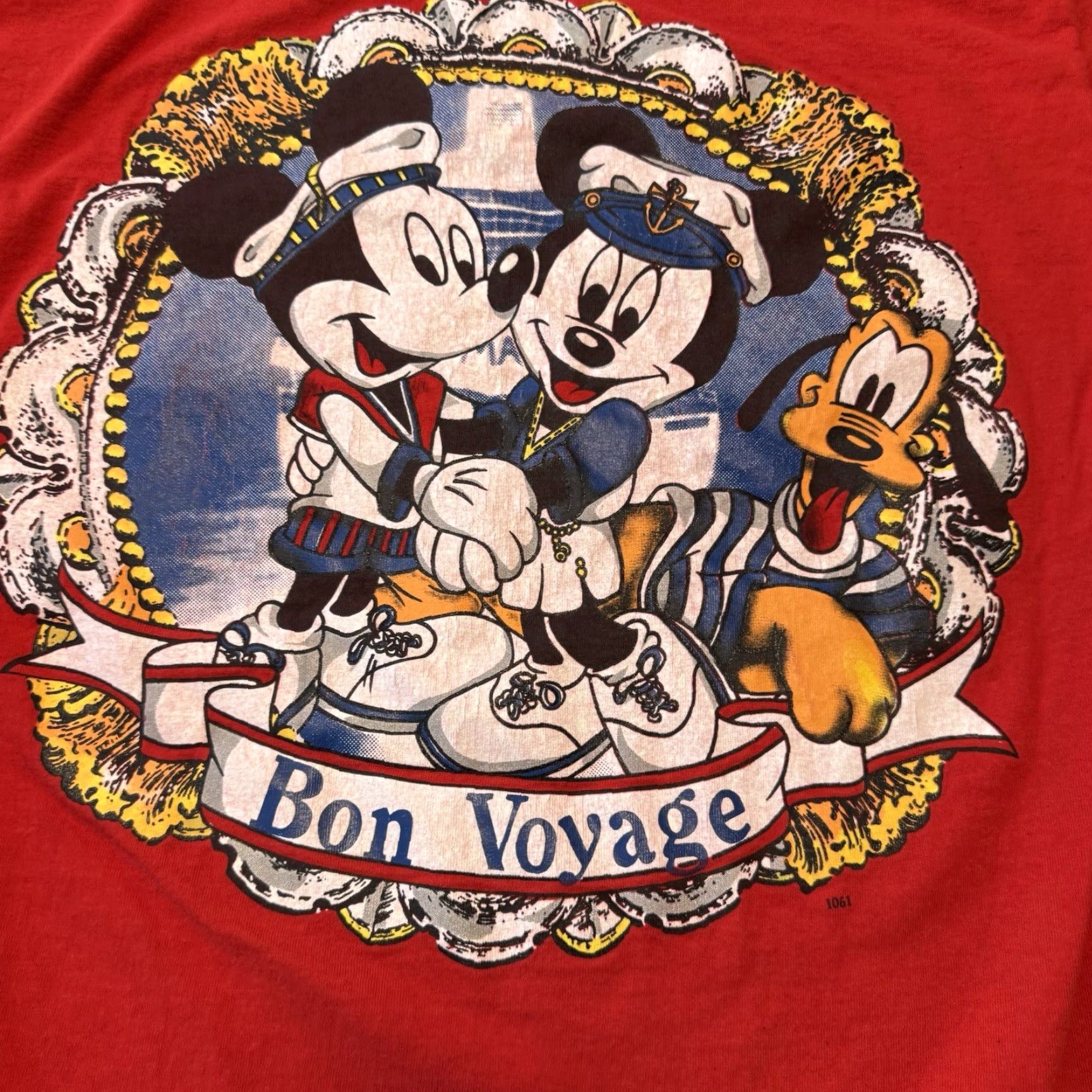 Mickey Unlimited VINTAGE Mickey Unlimited T-Shirt Bon Voyage Men One Size Disney Cartoon Red Cotton Short Sleeve Crew Neck Regular Size US M / EU 48-50 / 2 - 2 Thumbnail