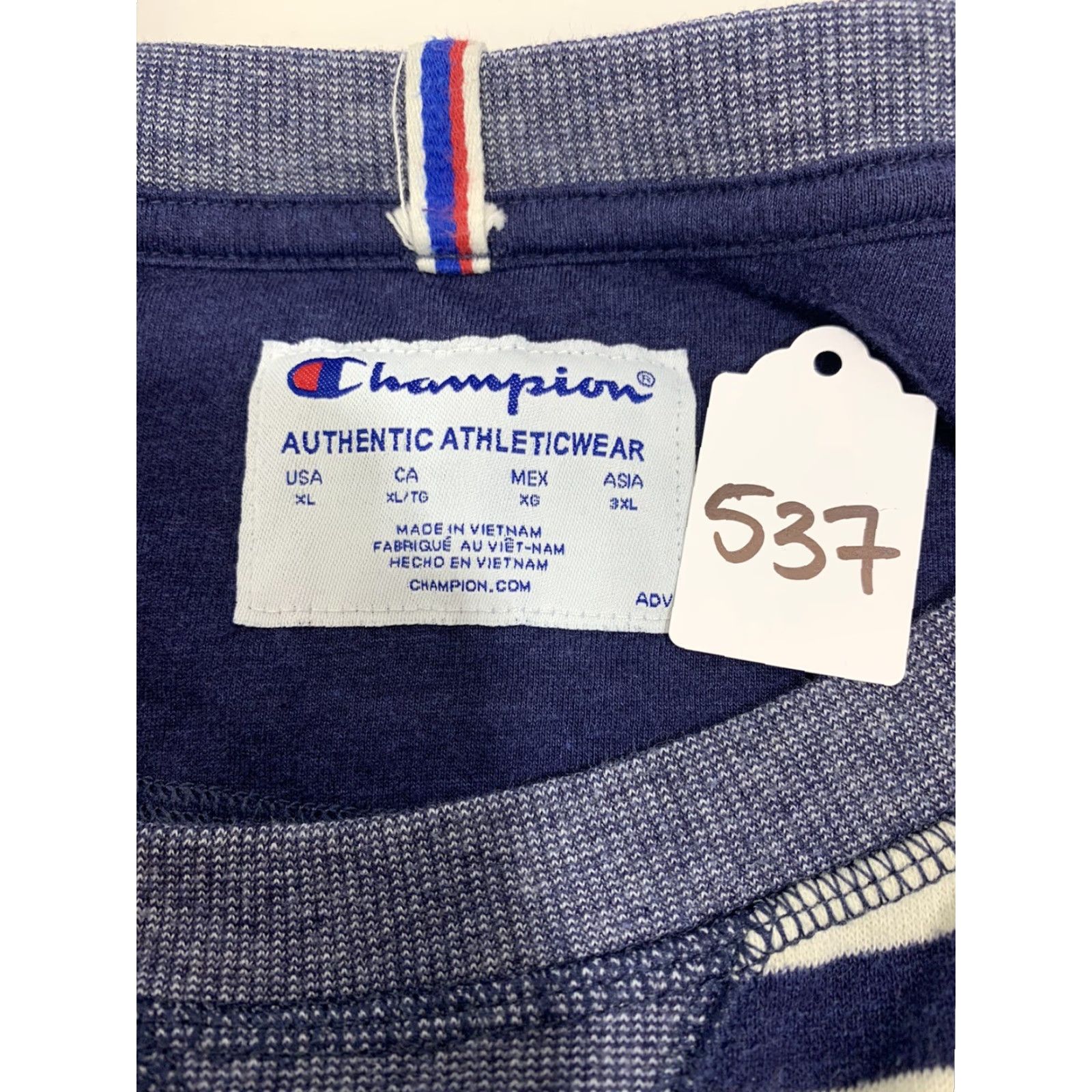 Champion VINTAGE Champion Stripped Women's Sweater 537 XL Blue 90s Crew Neck Long Sleeve Pullover Knit Shirt Women Size XL / US 12-14 / IT 48-50 - 7 Thumbnail