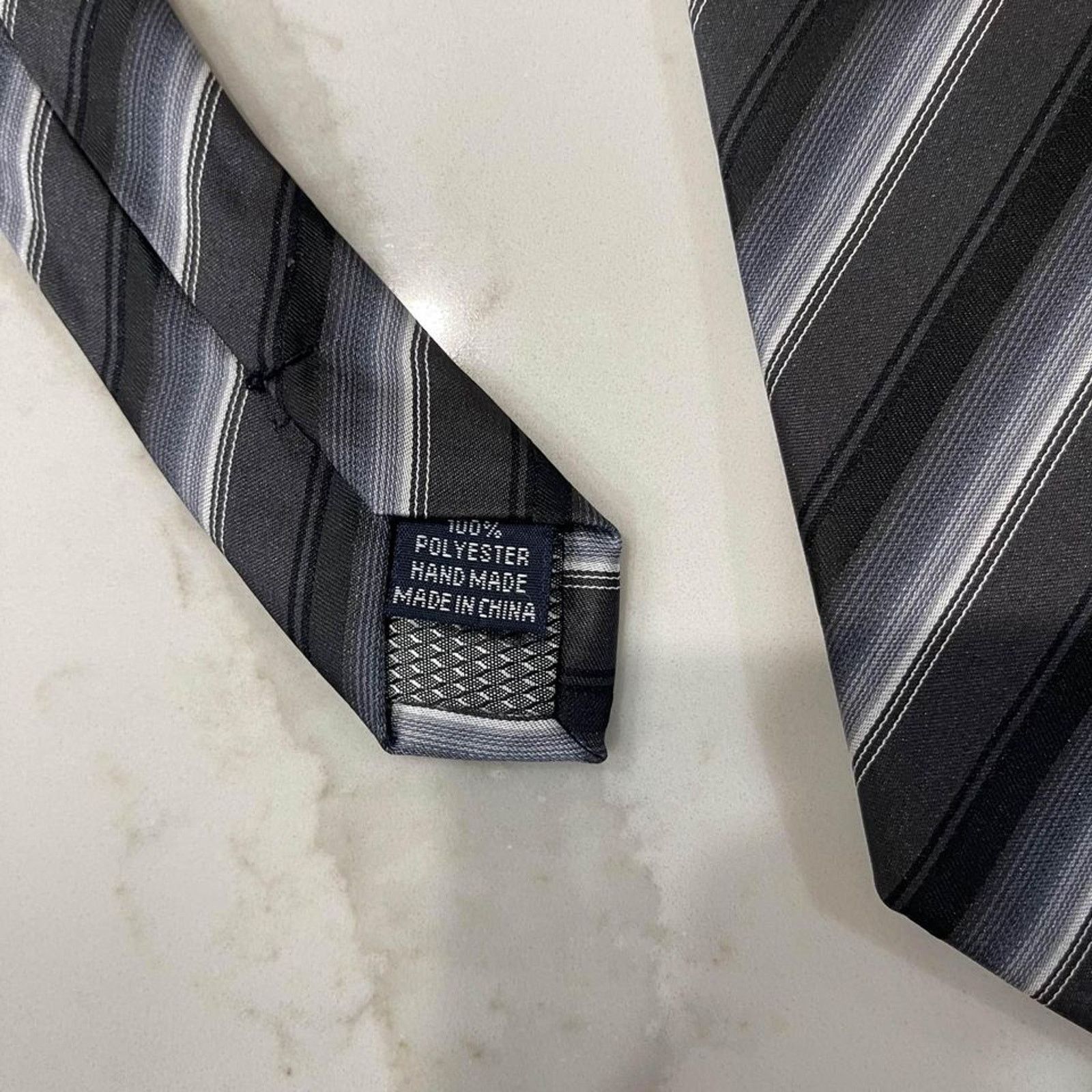Apt. 9 APT. 9 Necktie Gray Black White Stripes Polyester Workwear Size ONE SIZE - 3 Thumbnail