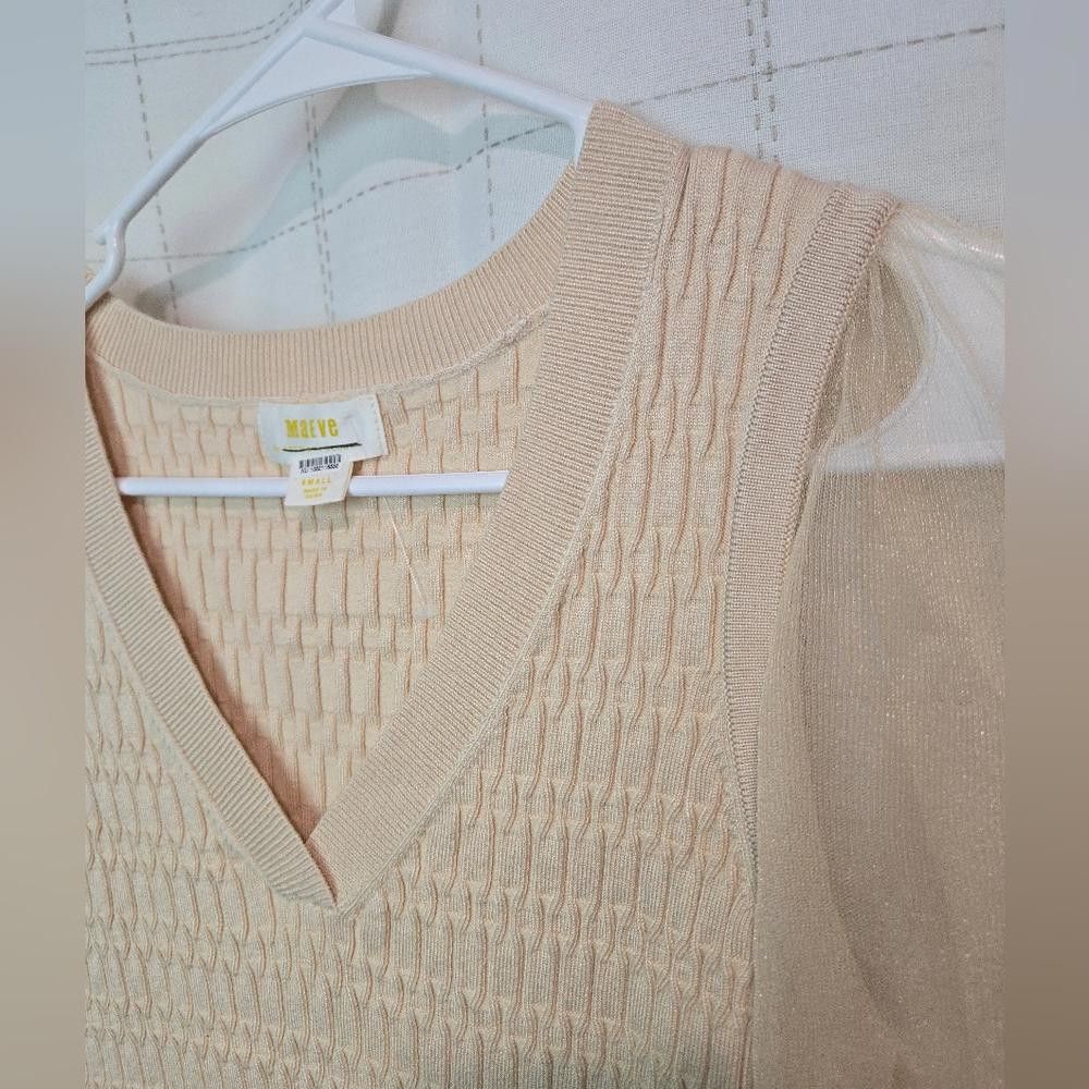 Other Anthro Beige Knit Top with Sheer Sleeves Size S / US 4 / IT 40 - 2 Thumbnail
