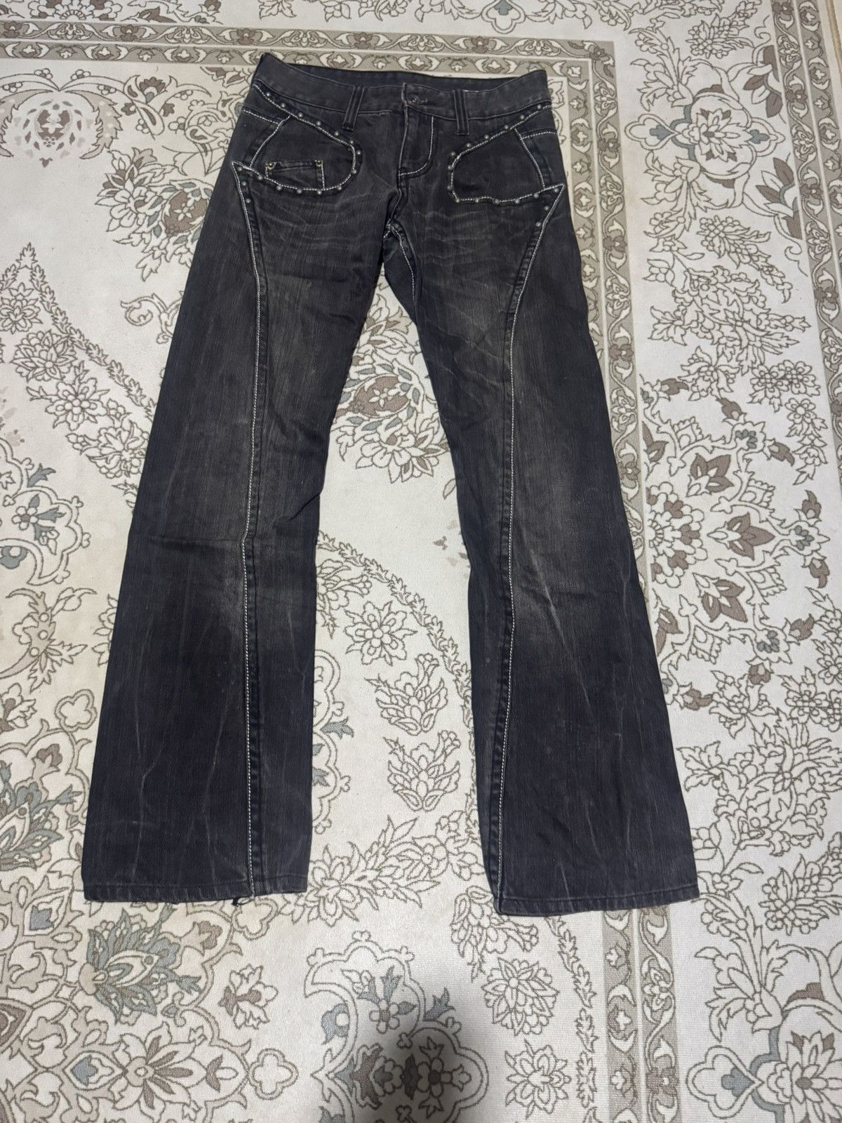 Le Grande Bleu (L.G.B.) RARE! 🔥 Studded Semantic Design Asymmetrical Denim Jeans Size US 30 / EU 46 - 4 Thumbnail