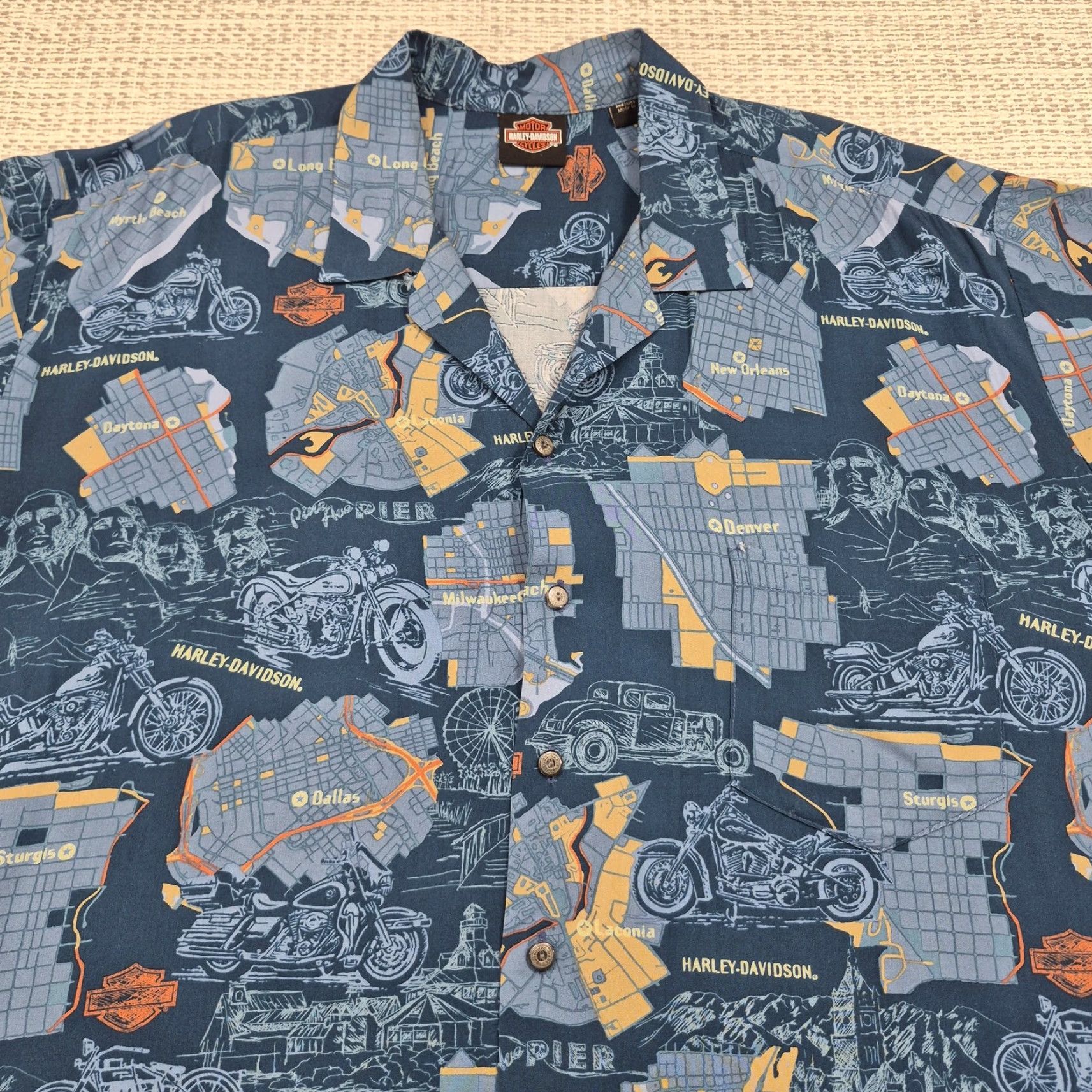 Harley Davidson Harley-Davidson Button Up Shirt Mens 3XL Blue Map Motorcycle Short Sleeve Size US XXL / EU 58 / 5 - 4 Thumbnail