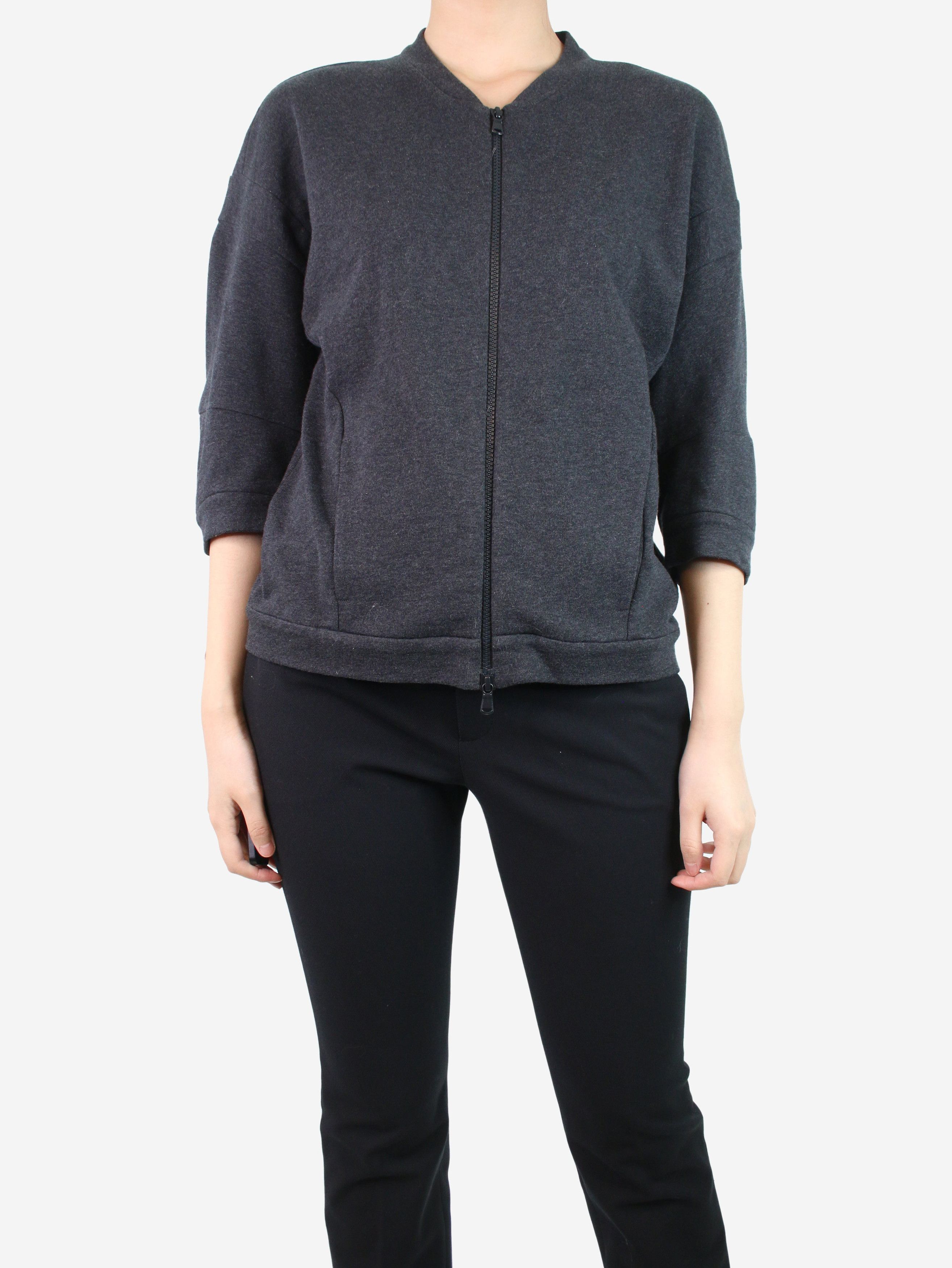 image of Brunello Cucinelli Charcoal Grey Bejewelled Zip-Up Tracksuit - Size M, Women's