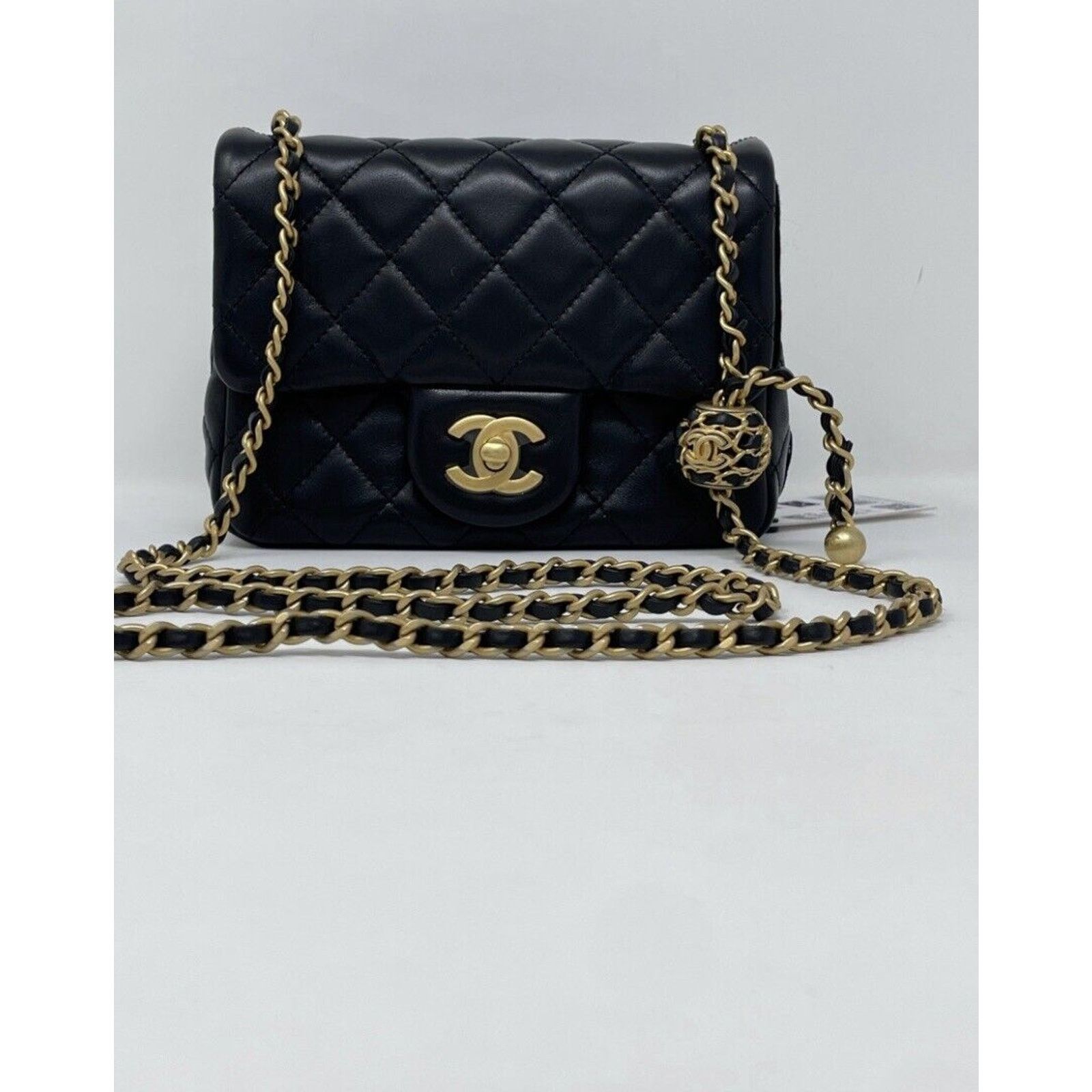 Chanel CHANEL 2022 Black Mini Square Pearl Crush Lambskin Flap Bag Size ONE SIZE - 7 Thumbnail