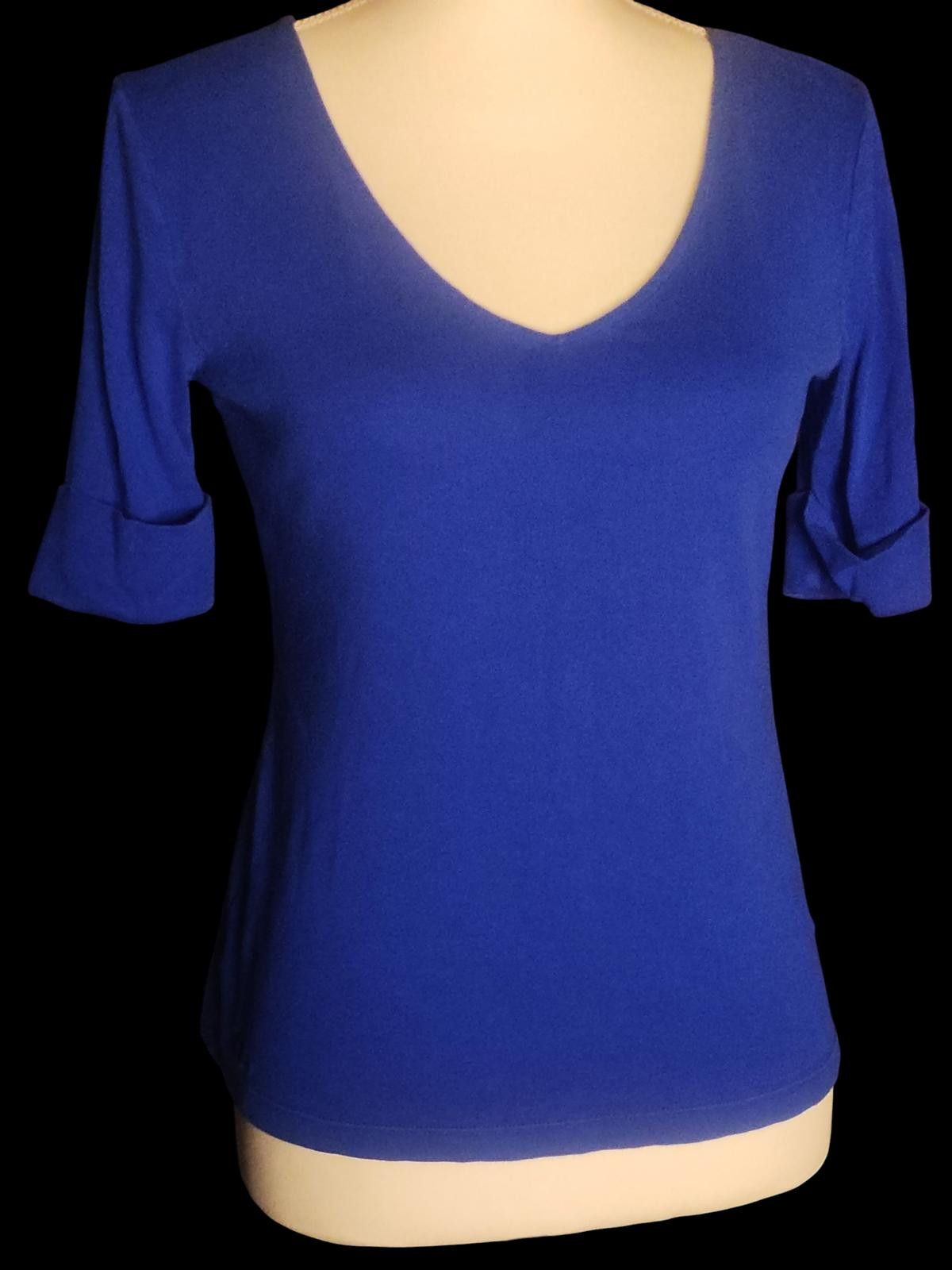 Lauren Ralph Lauren Lauren Ralph Lauren Blue V-Neck Women's Top w Rolled Sleeves Size M / US 6-8 / IT 42-44 - 1 Thumbnail