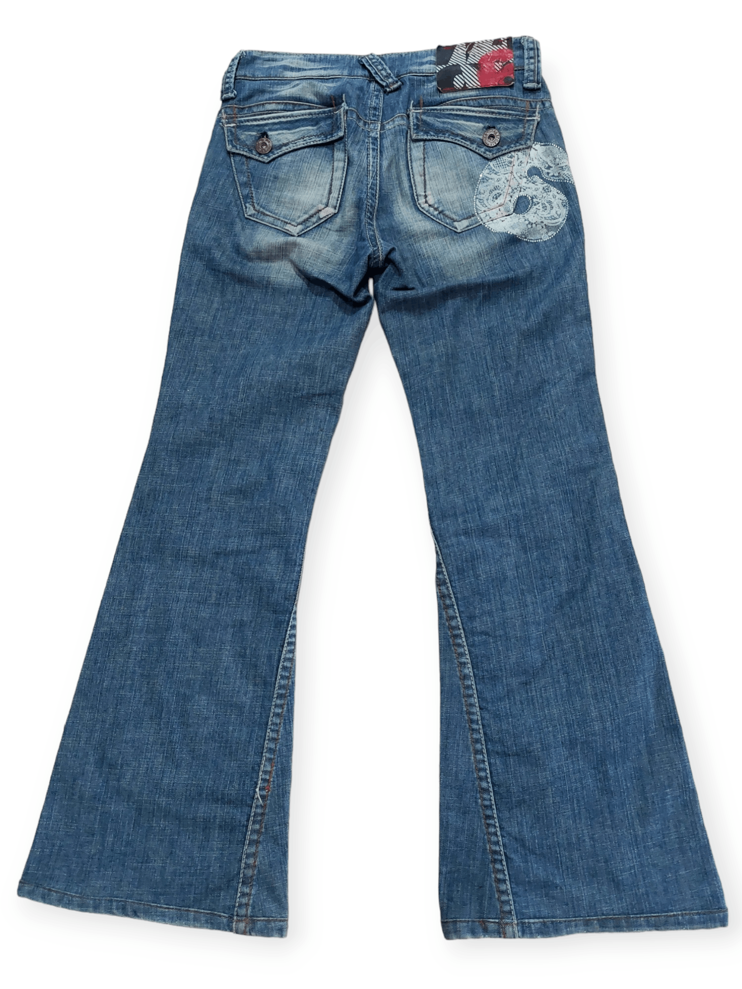 A6 Sport Flare Low Rise Distressed Denim