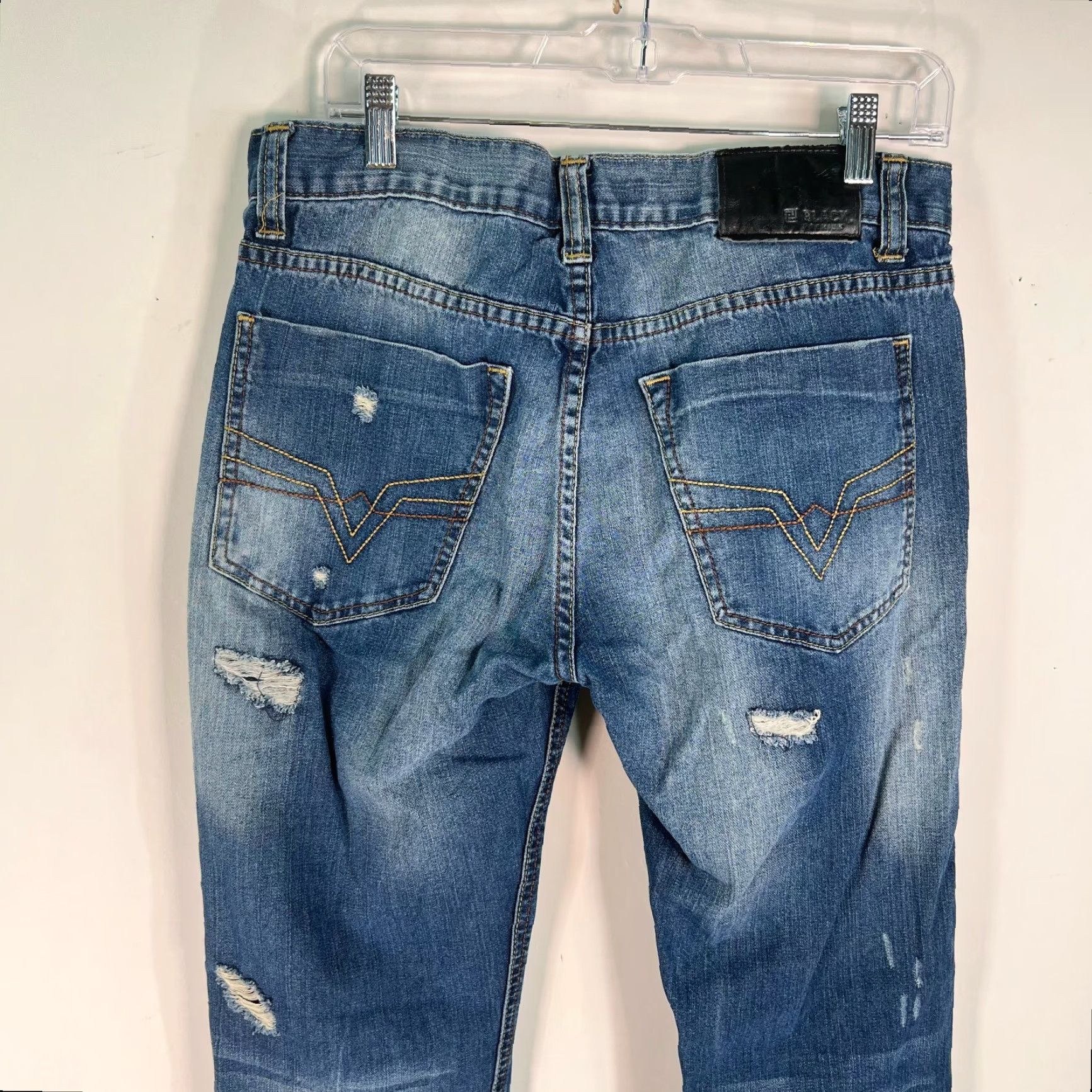Denime Black Slim Fit Distressed Blue Denim Jeans Size 32X34 for Men Size US 32 / EU 48 - 4 Thumbnail