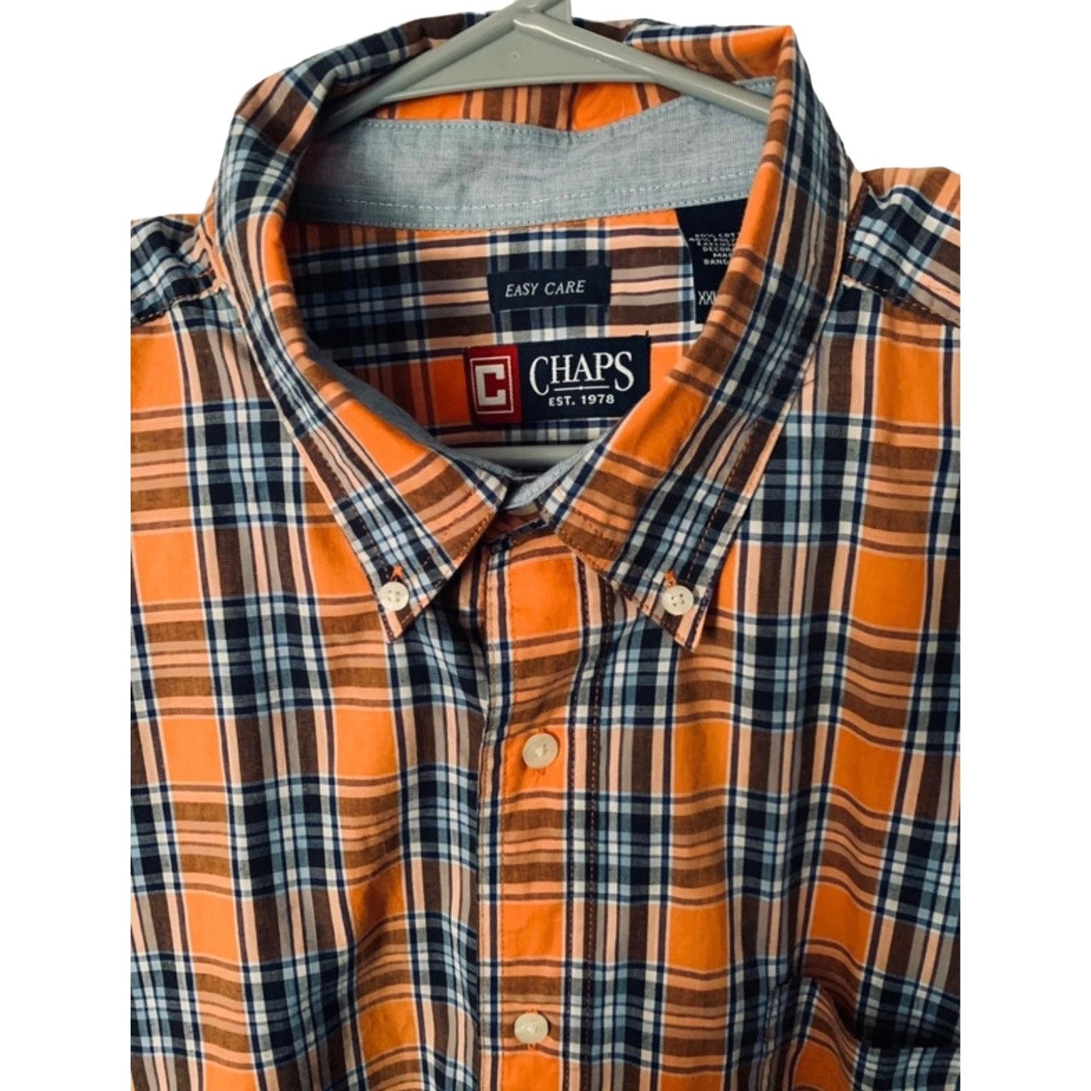 Chaps Chaps XXL Orange Navy Plaid Button-Down Shirt Short Sleeve Size US XXL / EU 58 / 5 - 5 Thumbnail