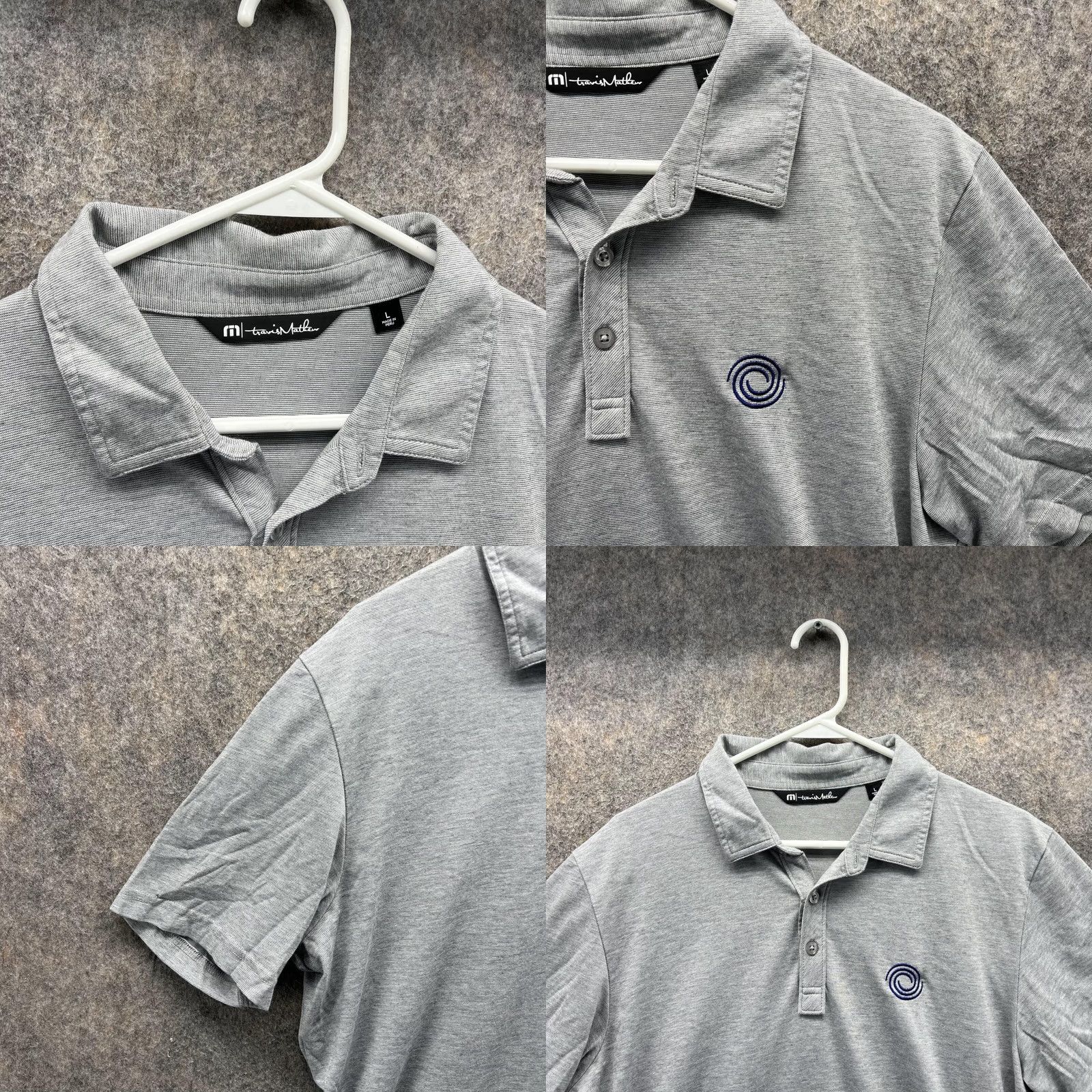 TravisMathew Travis Mathew Polo Shirt Large Adult Gray Pima Polyester Preppy Dress Shirt Short Sleeve Collared Button Logo Casual Business Party/Cocktail Mens Size 42R - 8 Thumbnail