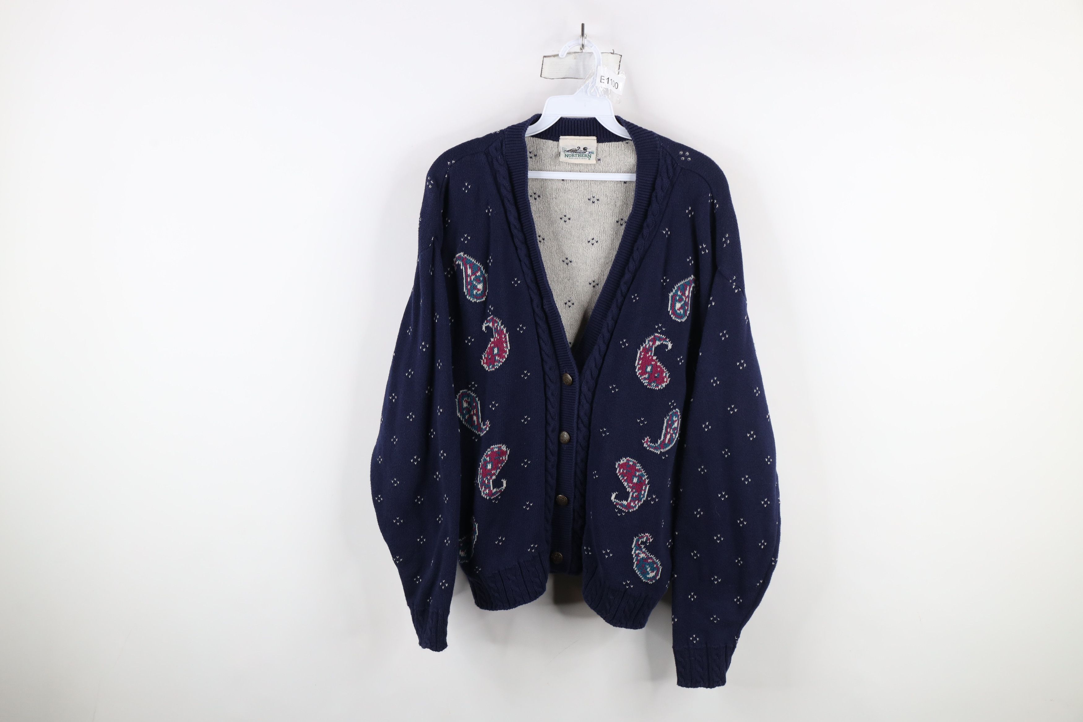 Vintage Vintage 90s Streetwear Cable Knit Cardigan Sweater Blue Size L / US 10 / IT 46 - 1 Thumbnail