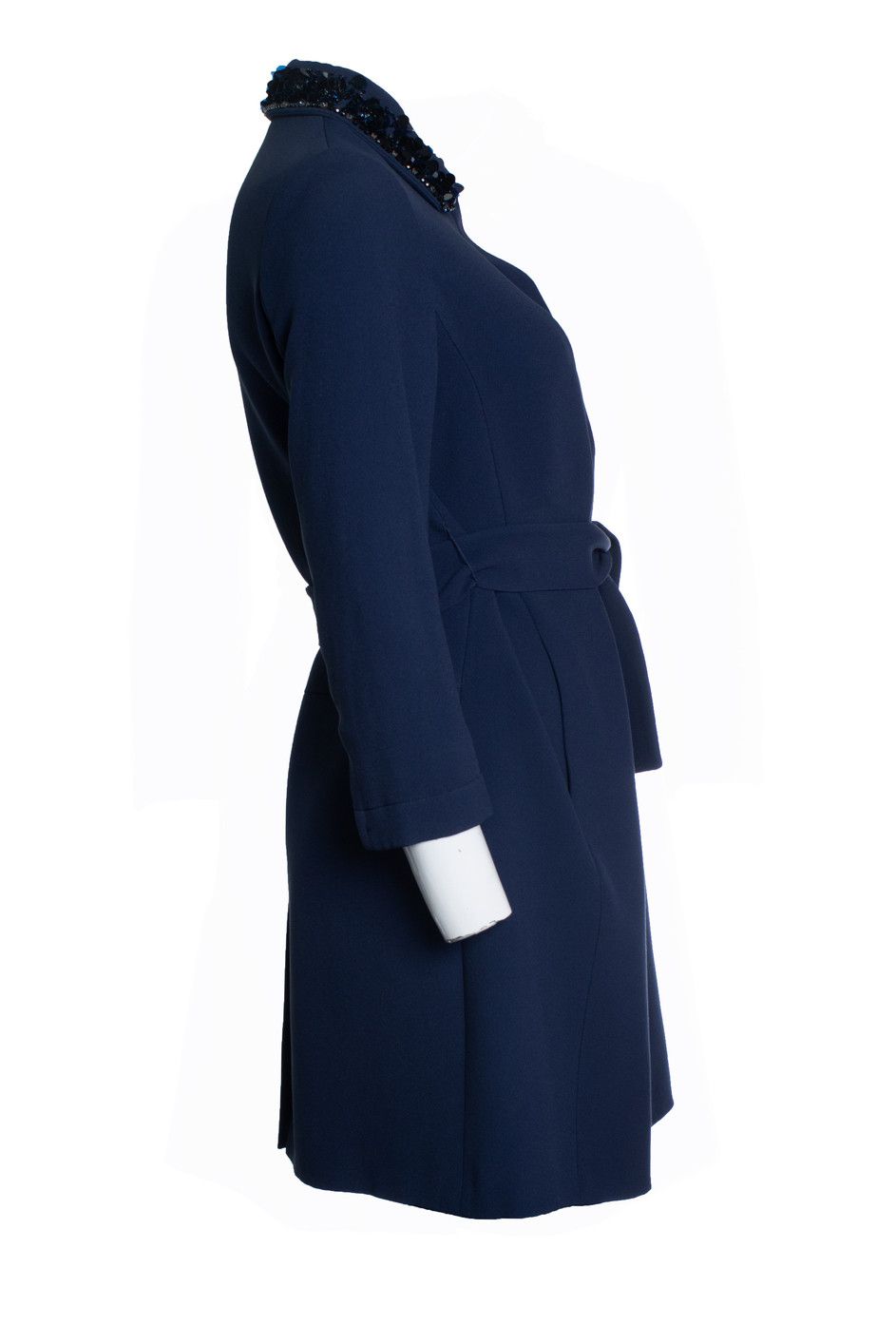 Miu Miu Miu Miu, blue jacket with belt and sequinned collar Size M / US 6-8 / IT 42-44 - 4 Thumbnail