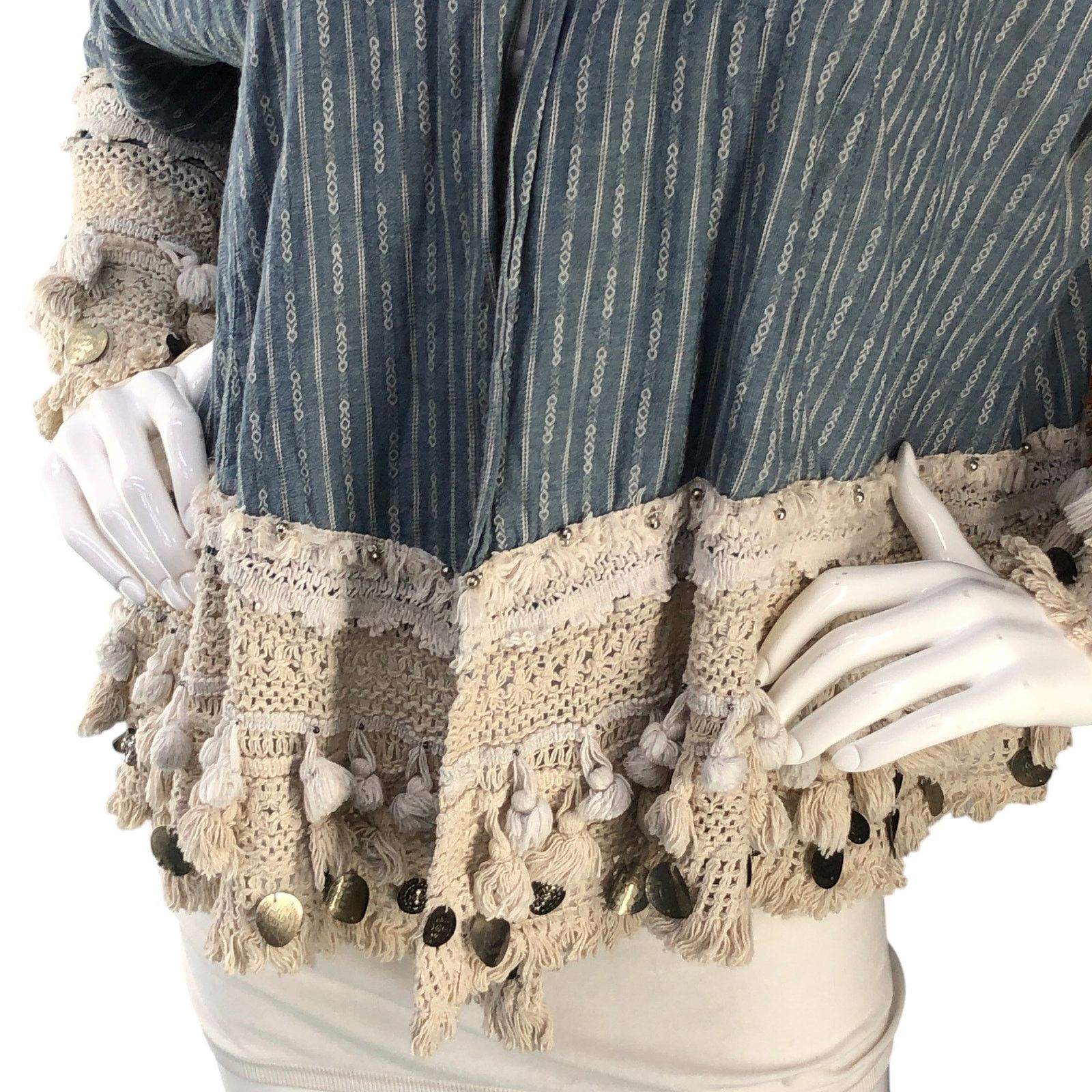 Zara Zara Size S Cardigan Open Front Crochet Trim Tassles Blue Size S / US 4 / IT 40 - 3 Thumbnail