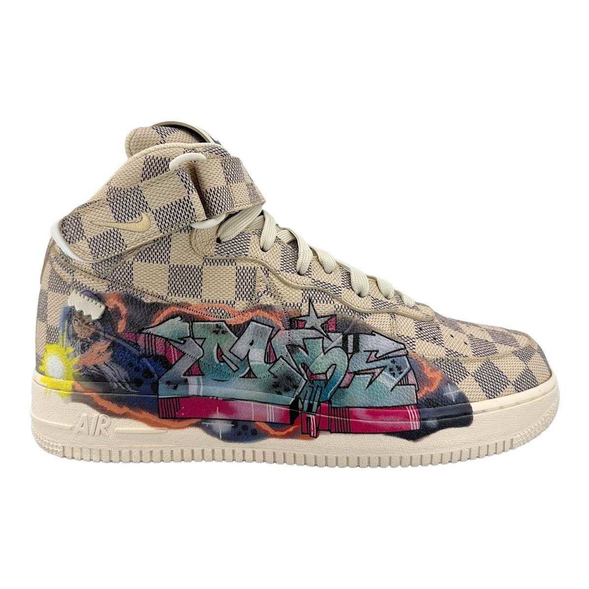 image of Louis Vuitton Nike Air Force 1 Mid By Virgil Abloh Graffiti Shoes in White, Men's (Size 9.5)