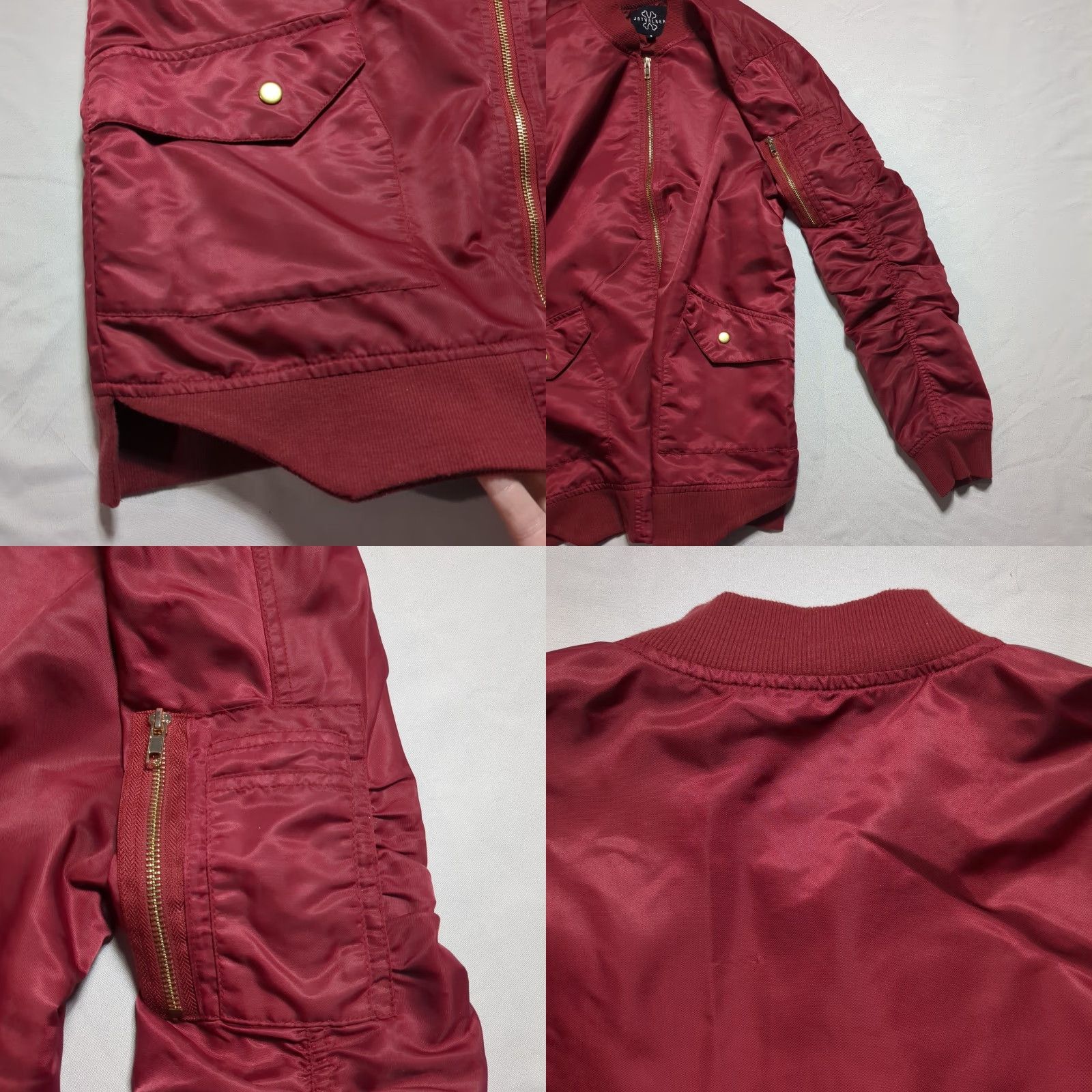 Vintage Jaywalker Bomber Jacket Ruched Sleeve Burgundy Gold Trim Nylon Men Medium Size US M / EU 48-50 / 2 - 9 Thumbnail