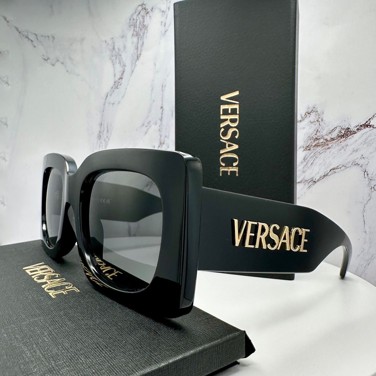 Versace New VERSACE Sunglasses Black Gold Metal Letter 3D Logo Size ONE SIZE - 18 Thumbnail