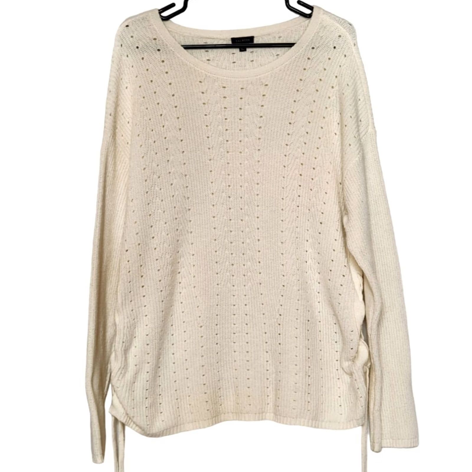 Talbots Talbots Women's XL Knit Sweater Pullover Cotton Blend Ivory Lace Up Sides Size XL / US 12-14 / IT 48-50 - 2 Thumbnail