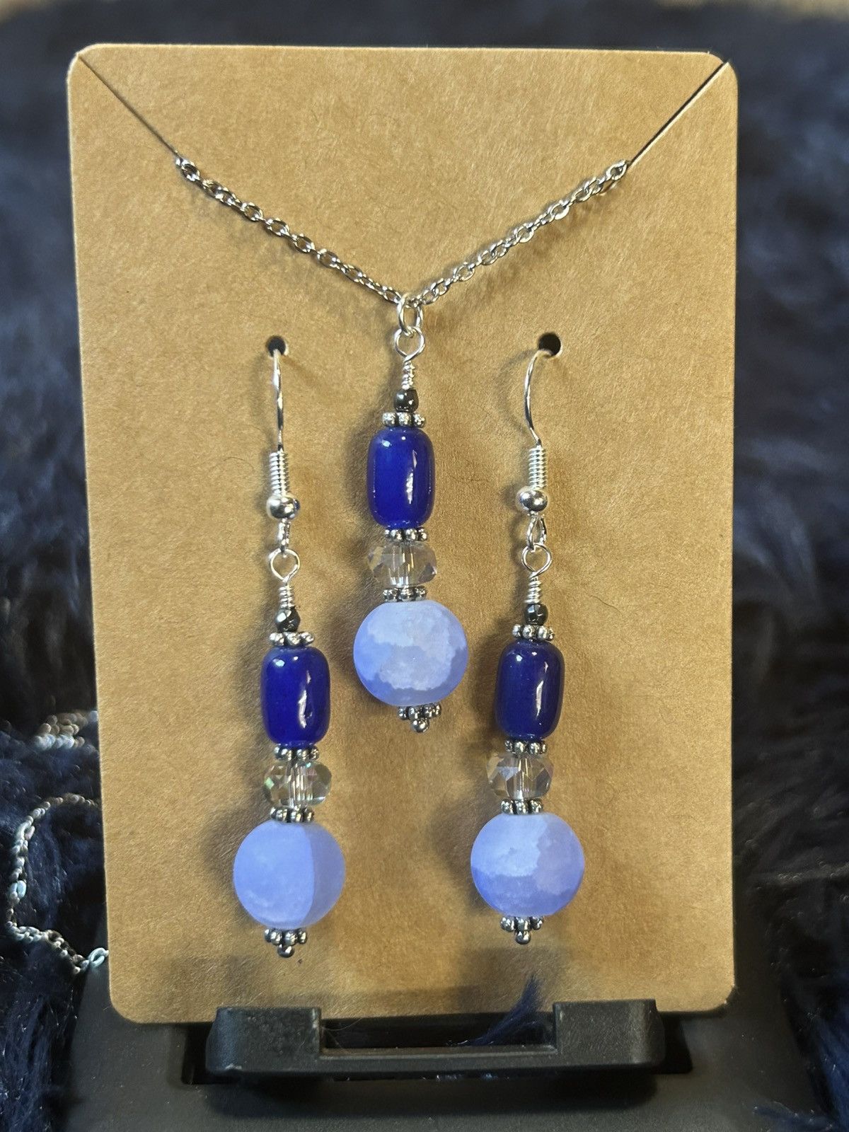 Handmade Handcrafted periwinkle crackle glass cat eye crystal set Size ONE SIZE - 2 Thumbnail