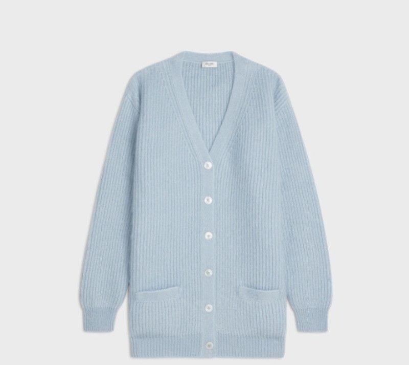 Celine o1w1db11124 Long Ribbed Cardigan in Blue Size XS / US 0-2 / IT 36-38 - 1 Thumbnail
