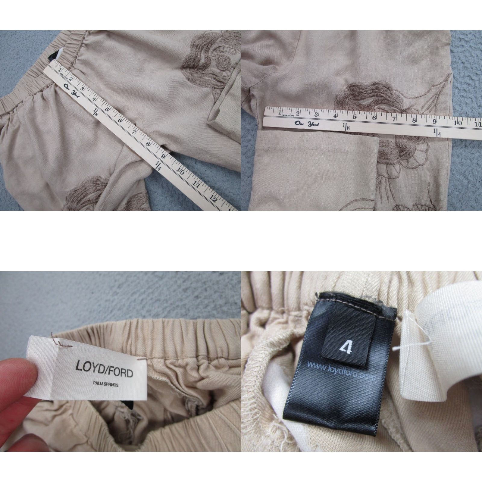 Vintage Loyd/Ford Pants Womens 4 Beige Embroidered Palm Springs Crop Ankle Pull-On Size 27" / US 4 / IT 40 - 8 Thumbnail