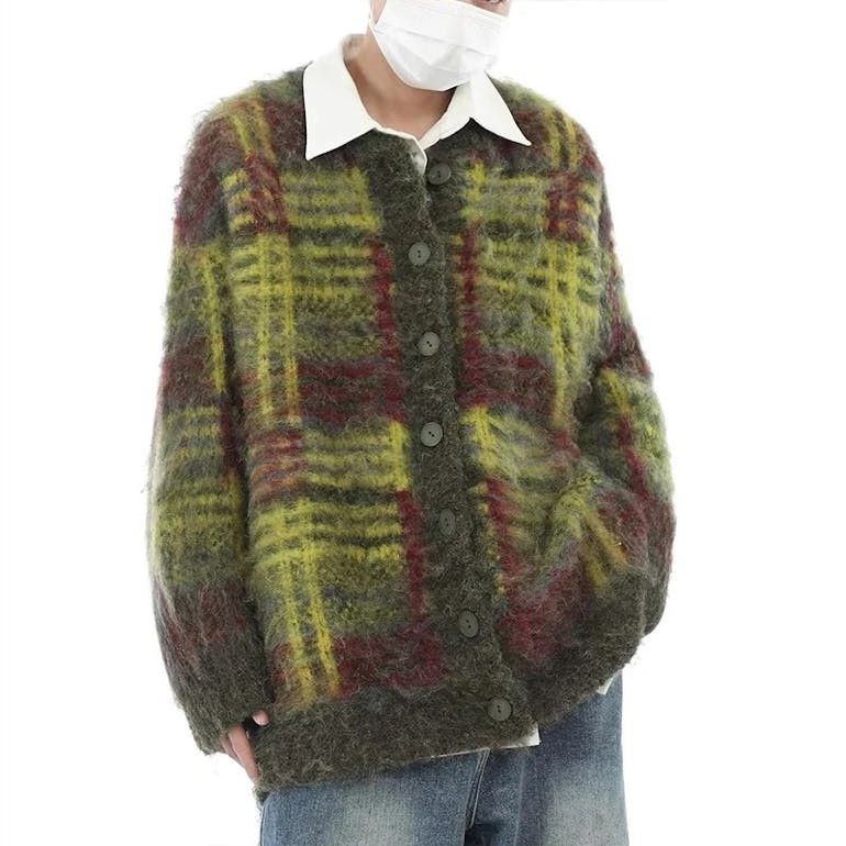 image of Fashion Tie-Dye Knitted Cardigan Sweater in Green, Men's (Size Medium)