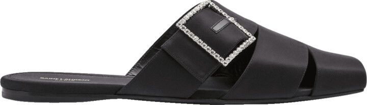 Saint Laurent Paris o1b1hav111224 Jacques Flat Mules in Crepe Satin in Black Size US 10.5 / EU 43-44 - 7 Thumbnail