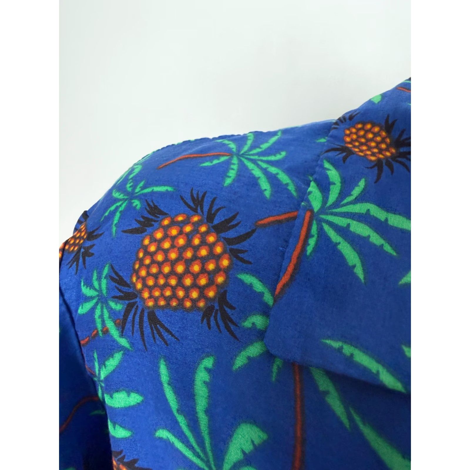Vintage VINTAGE Minee Mo Pineapple Hawaiian Shirt Men Large Camp Palm Tree Silky Polyester Blue Short Sleeve Button-Up Collared Size US L / EU 52-54 / 3 - 3 Thumbnail