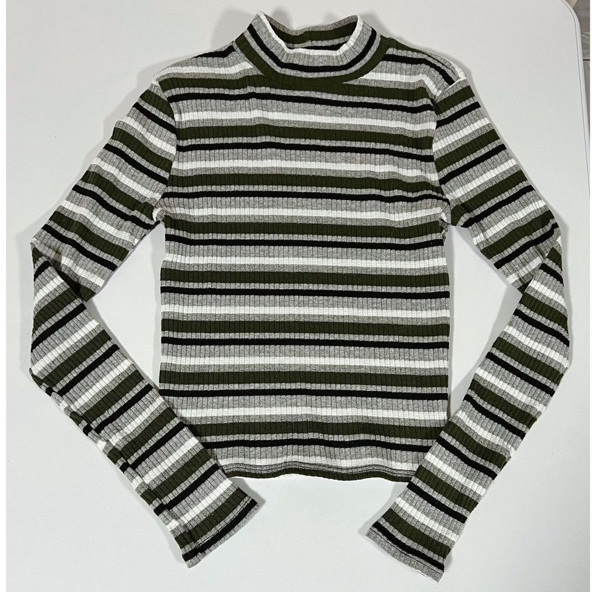 Vintage Olive Striped Long Sleeve Turtleneck Shirt Top Blouse Size S Size S / US 4 / IT 40 - 1 Thumbnail