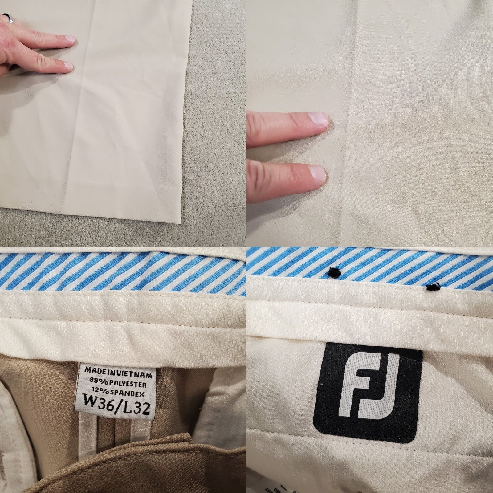 Footjoy FootJoy Pants Mens 36x32 Beige Chino Performance Lightweight Regular Straight Front Flat Front Logo Casual Golf Trousers Mens Size US 36 / EU 52 - 9 Thumbnail