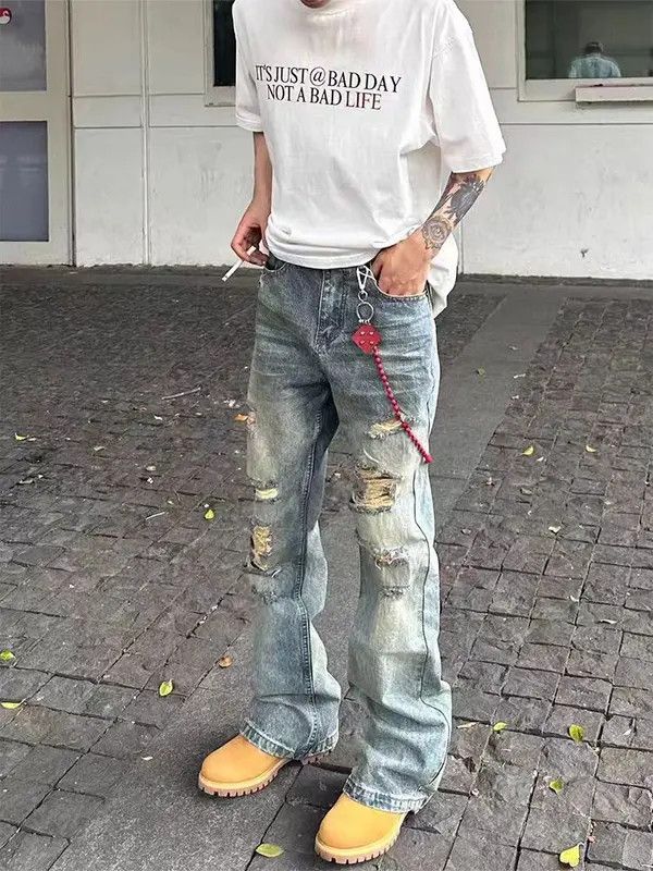 VIBE Washed vintage irregular ripped baggy jeans Size US 34 / EU 50 - 7 Thumbnail