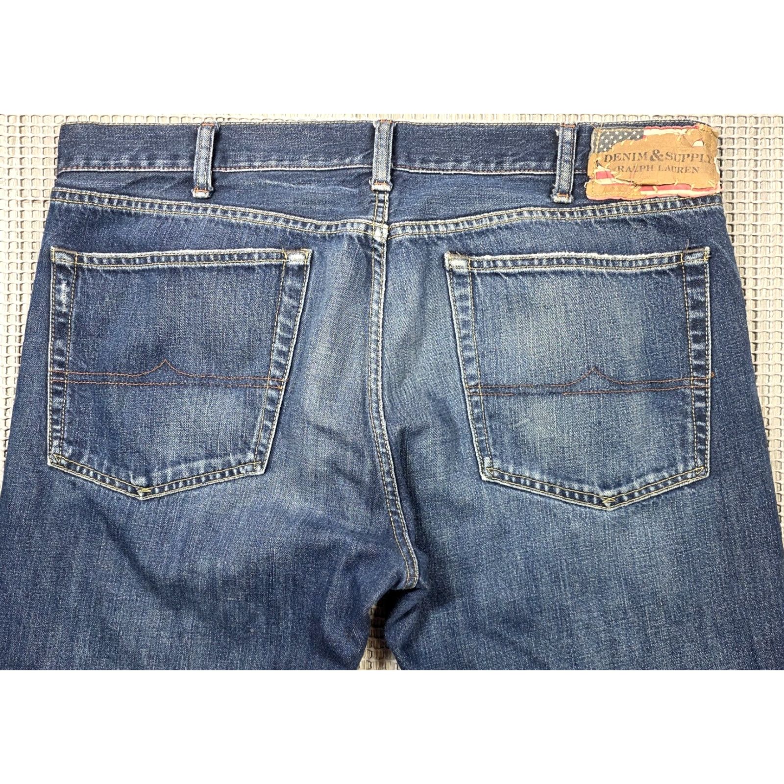 Ralph Lauren Denim & Supply Ralph Lauren Slim Fit Mens Jeans Dark Fade Distress Wash Size 38x30 Denim Jeans Straight 5-Pocket Mens Blue Regular Fit 38x30 Size US 38 / EU 54 - 5 Thumbnail