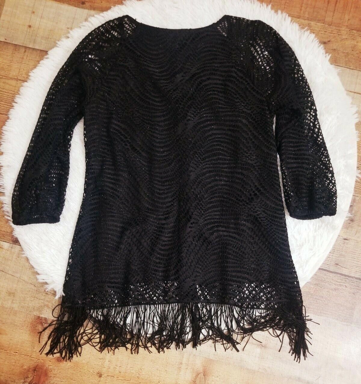 Designer New Directions Top Petite Small Black Fringe Glitter Ps 3/4 Size S / US 4 / IT 40 - 3 Thumbnail